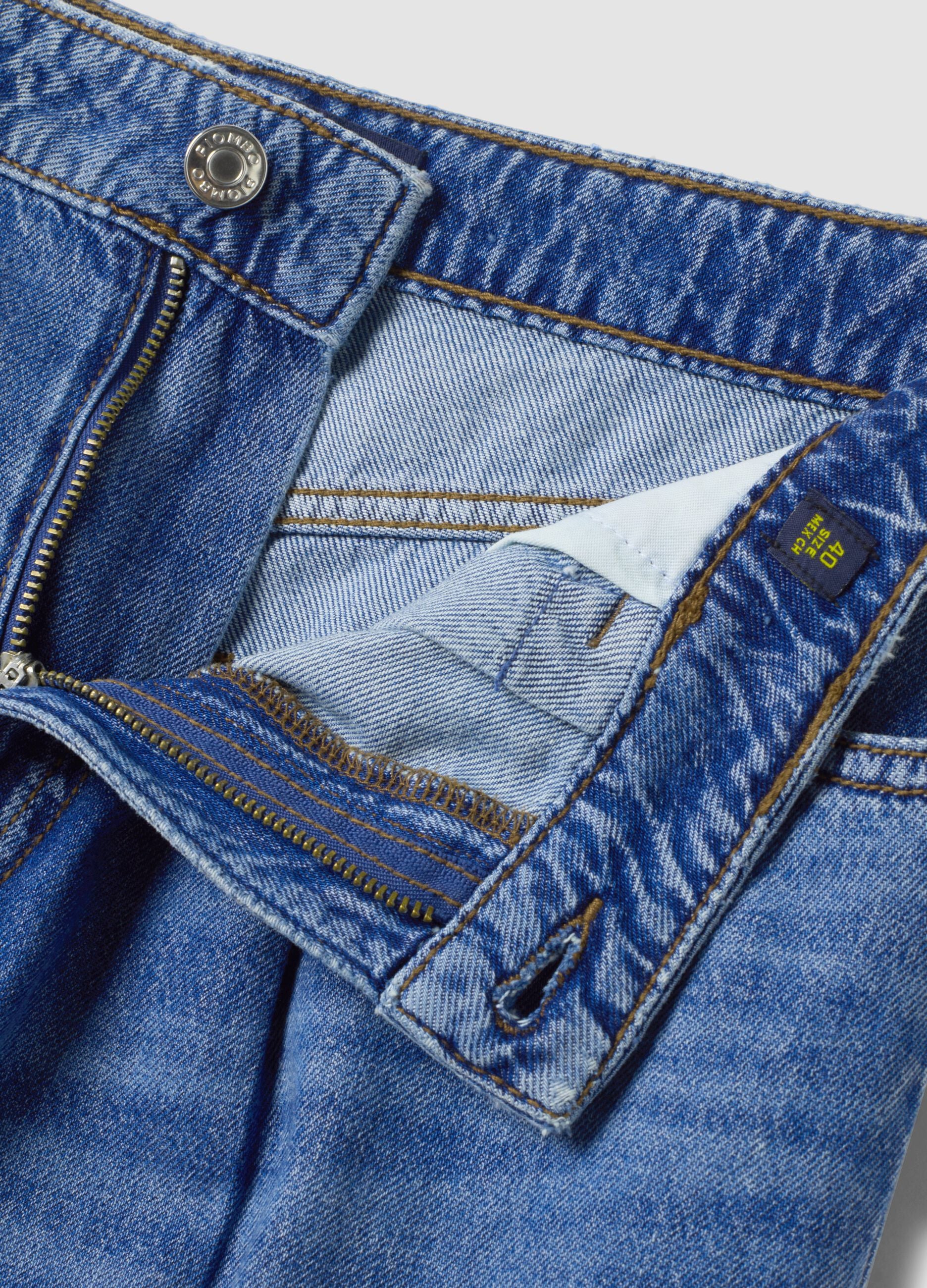 Jeans blu wide leg a vita alta in puro cotone