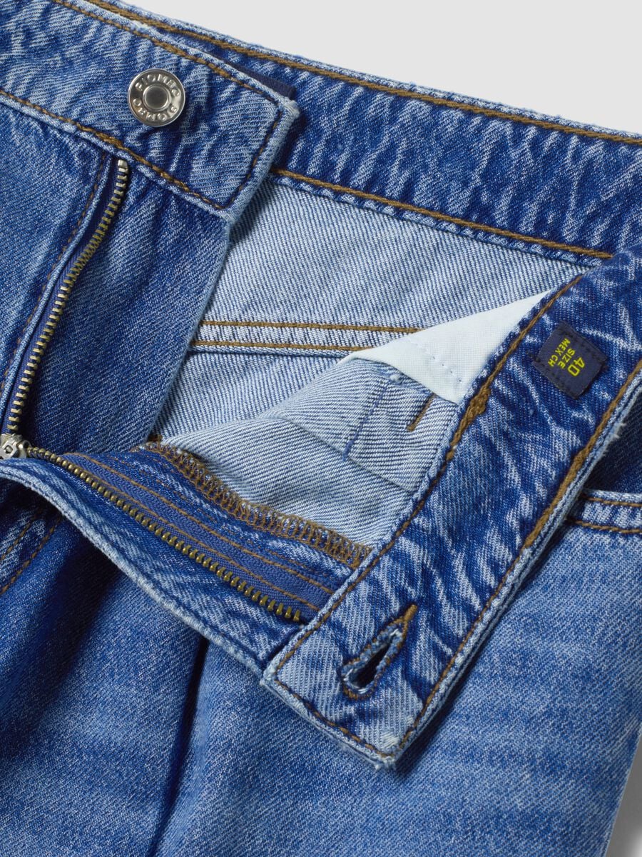 High-waisted wide-leg blue jeans in pure cotton_5