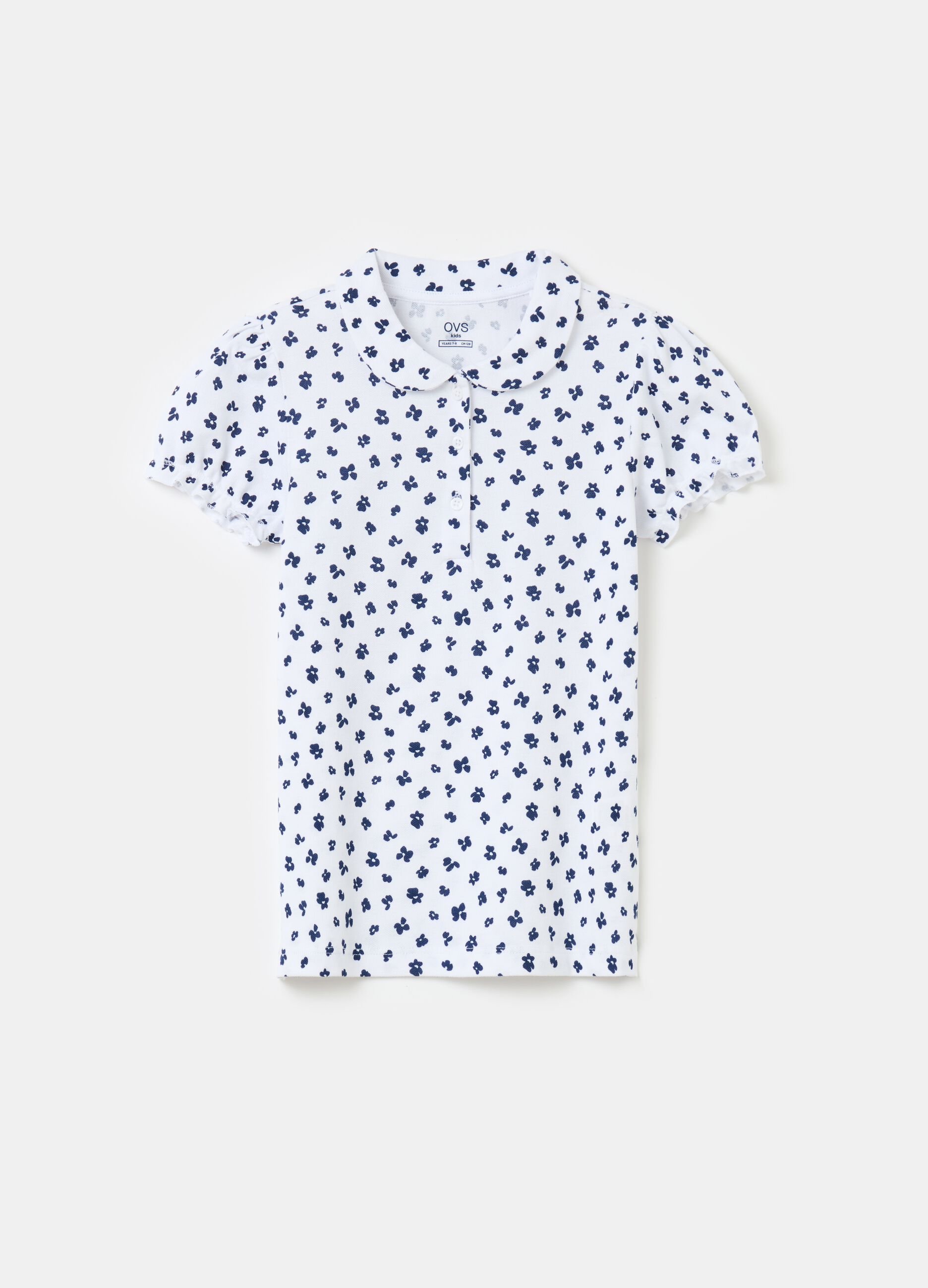 Polo shirt with all-over small flowers print