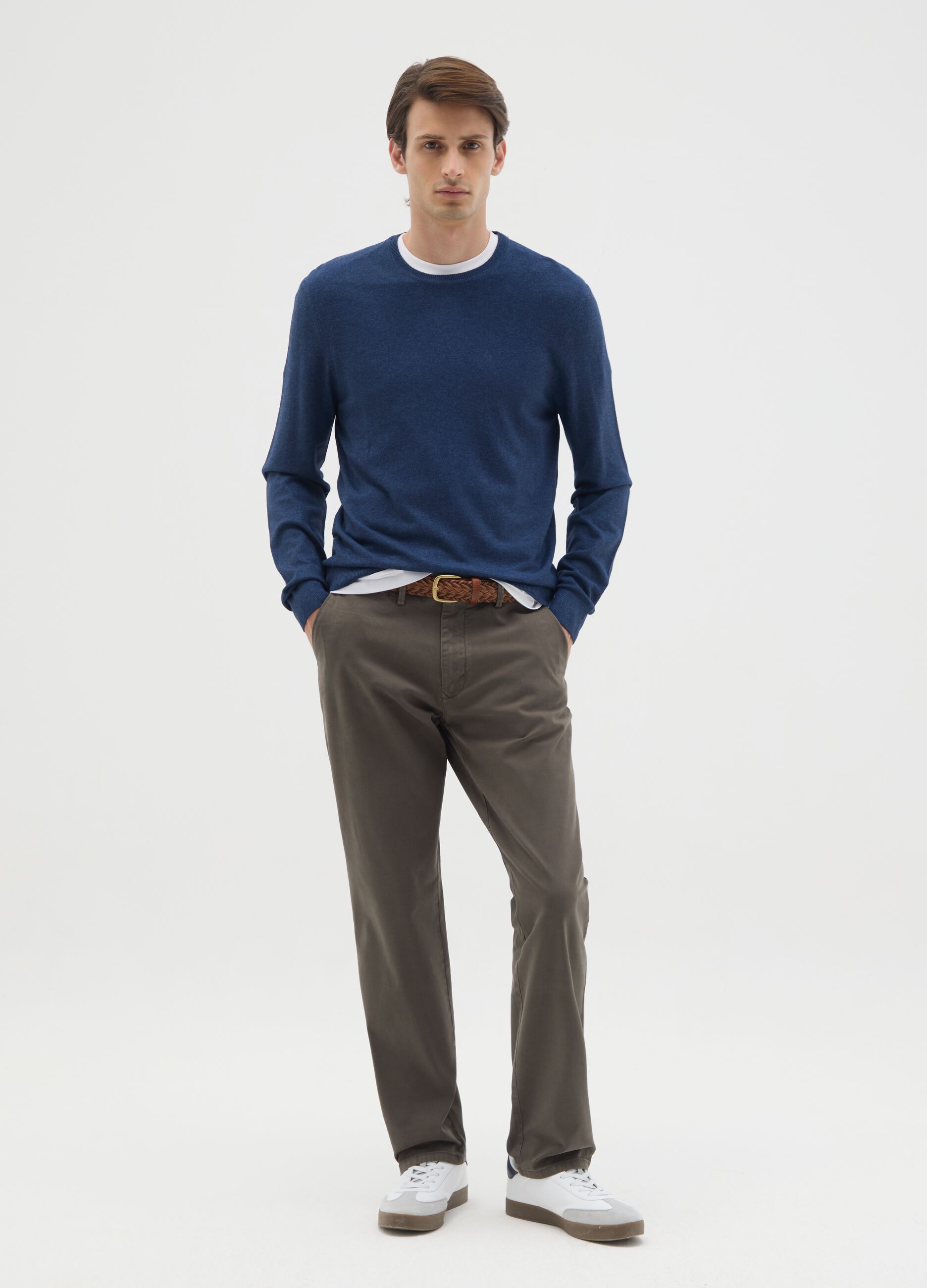 Brown stretch cotton regular fit trousers