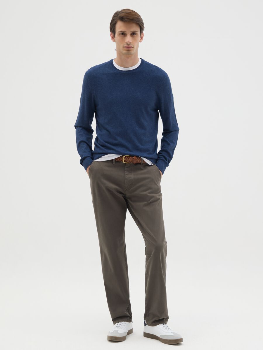 Brown stretch cotton regular fit trousers_2
