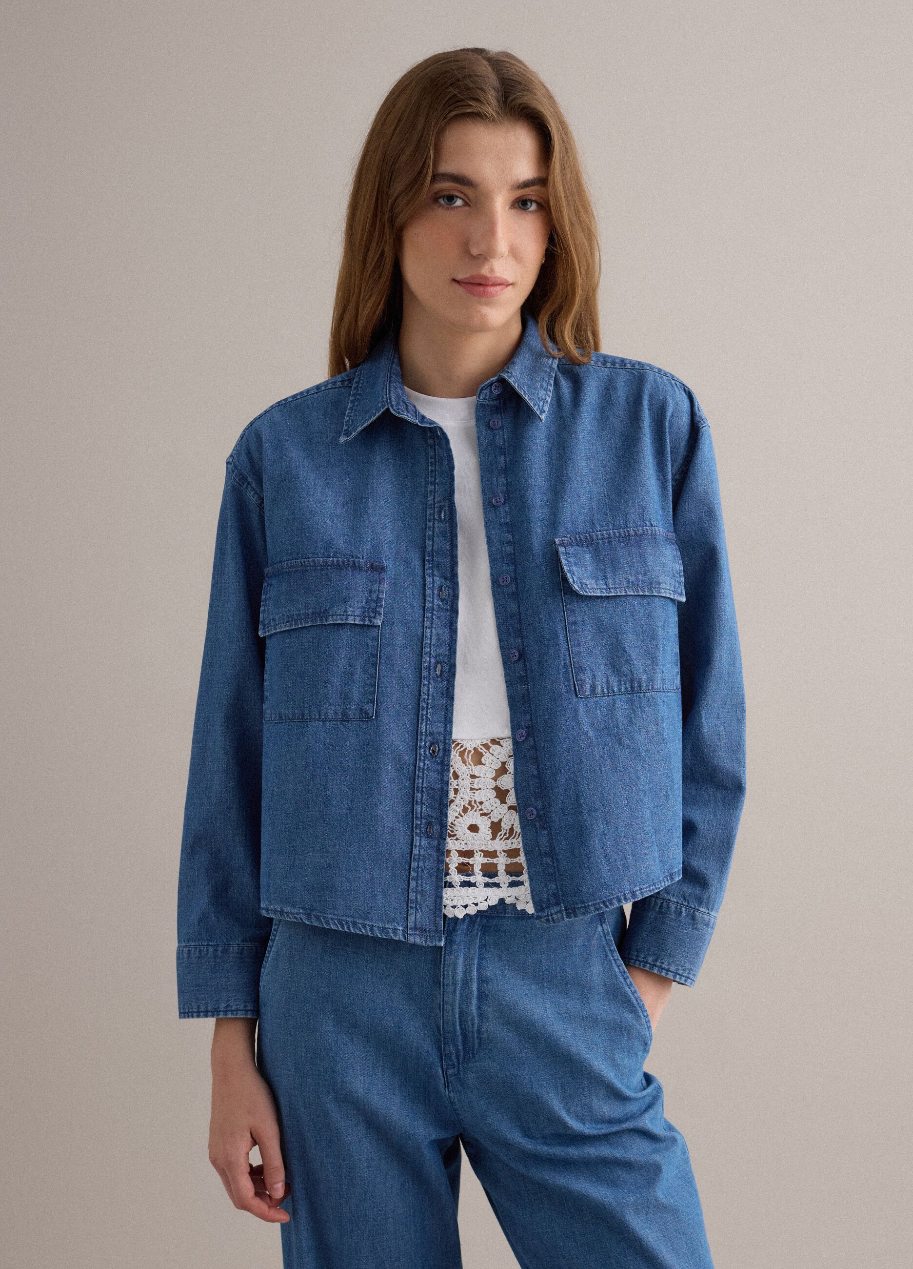 Camicia in puro cotone denim blu regular fit