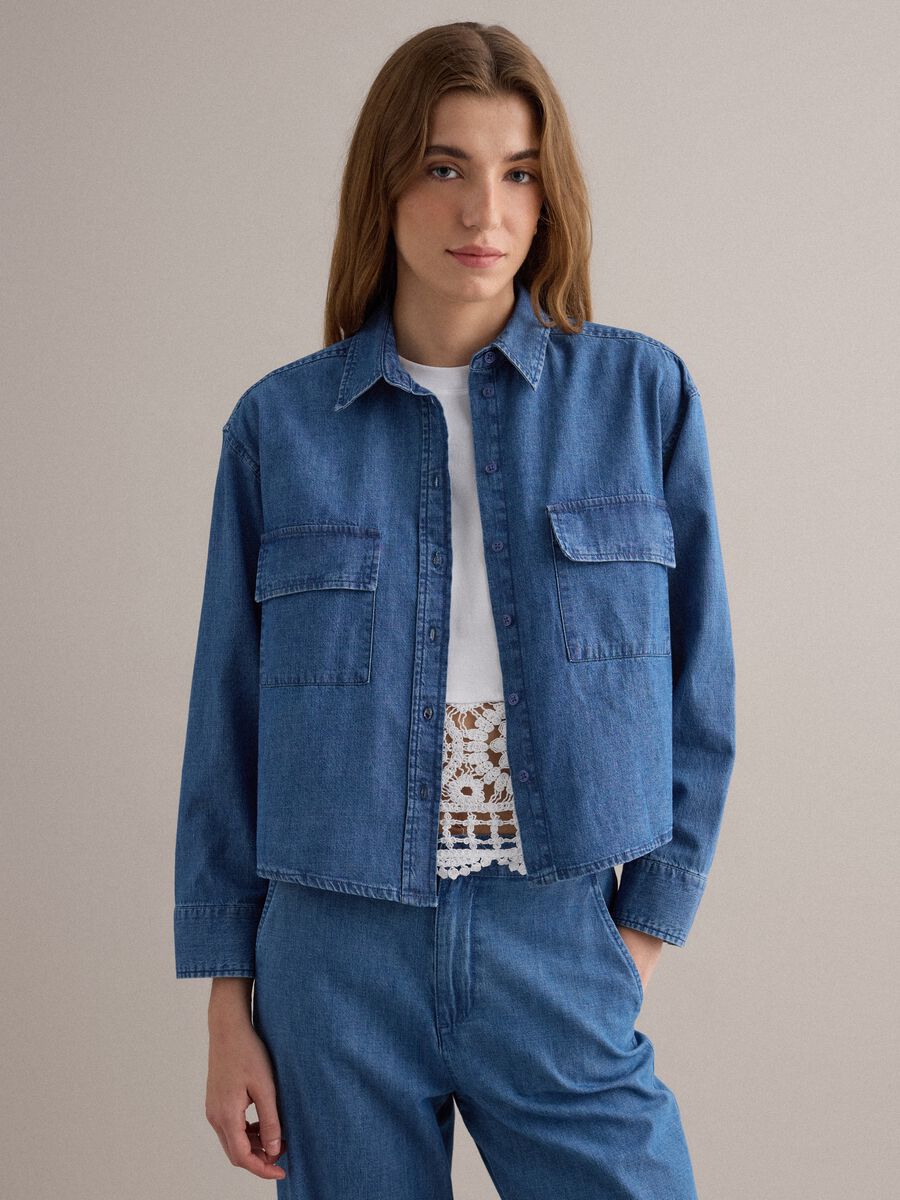 Camicia in puro cotone denim blu regular fit_1