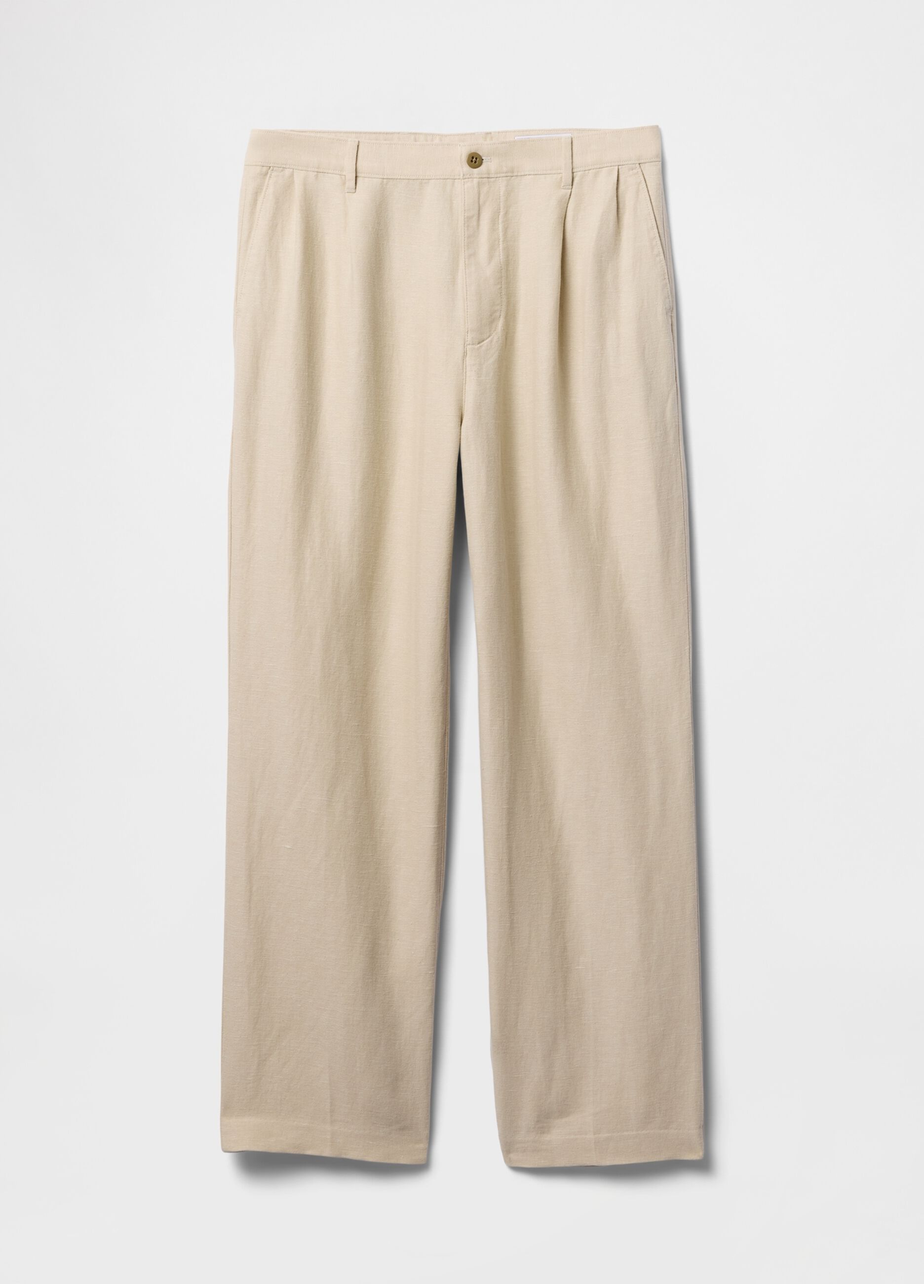 Pantaloni wide leg beige in lino e cotone
