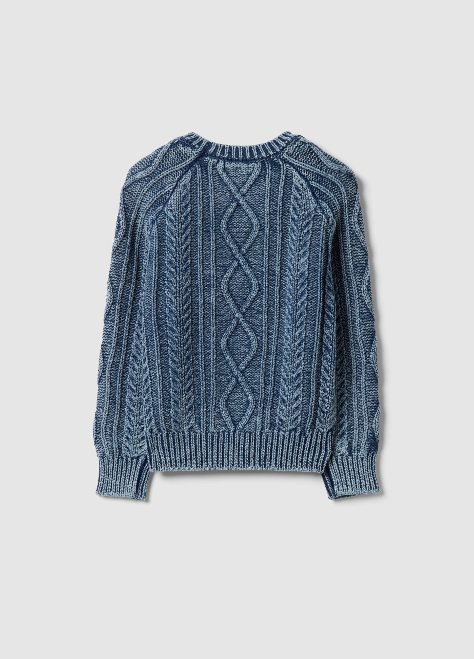 Children's blue pure cotton sweater, regular fit with knitted design