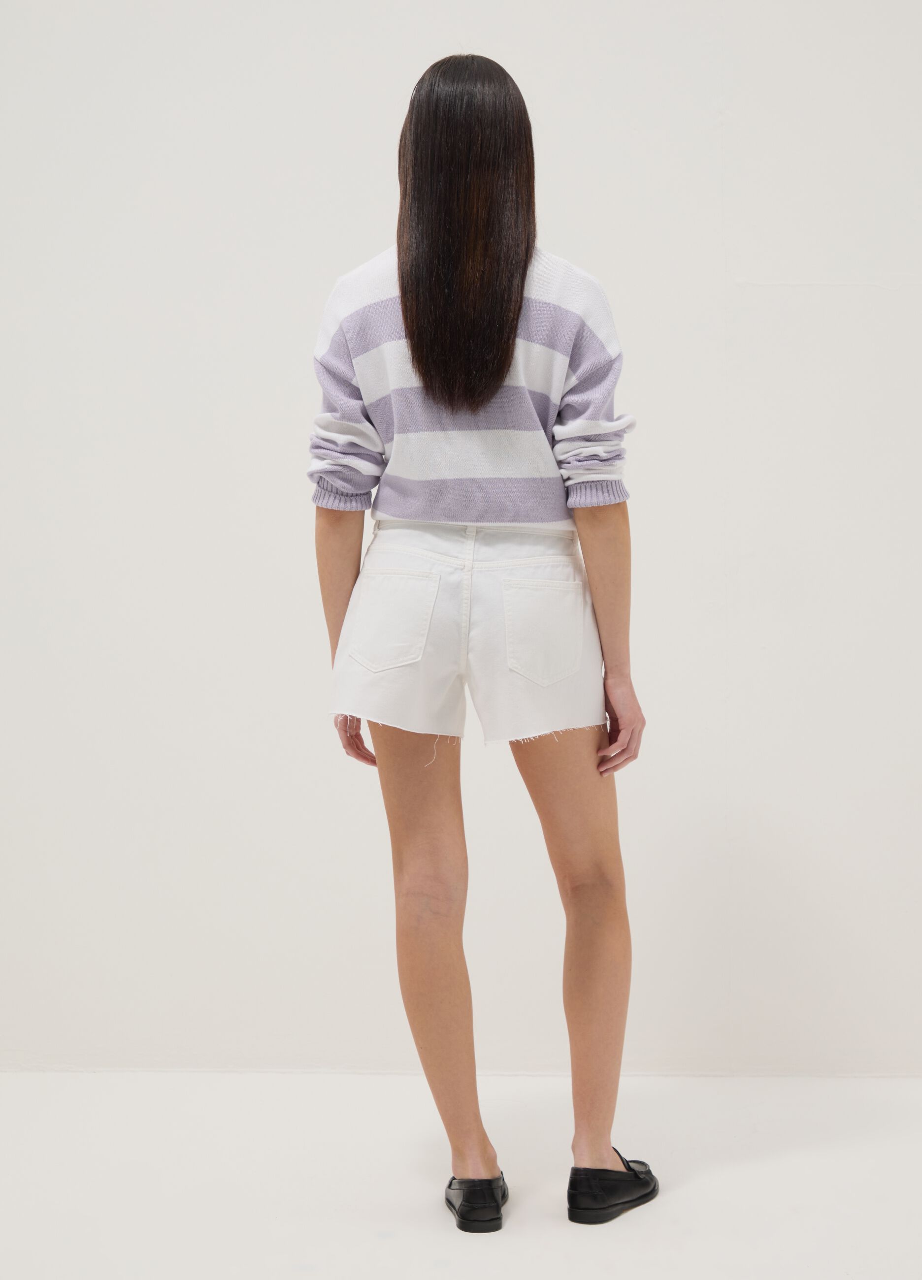 White pure cotton five-pocket shorts