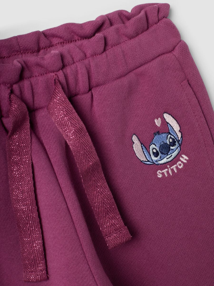 Pantaloni jogger viola in puro cotone con ricamo Lilo & Stitch per bimba_2