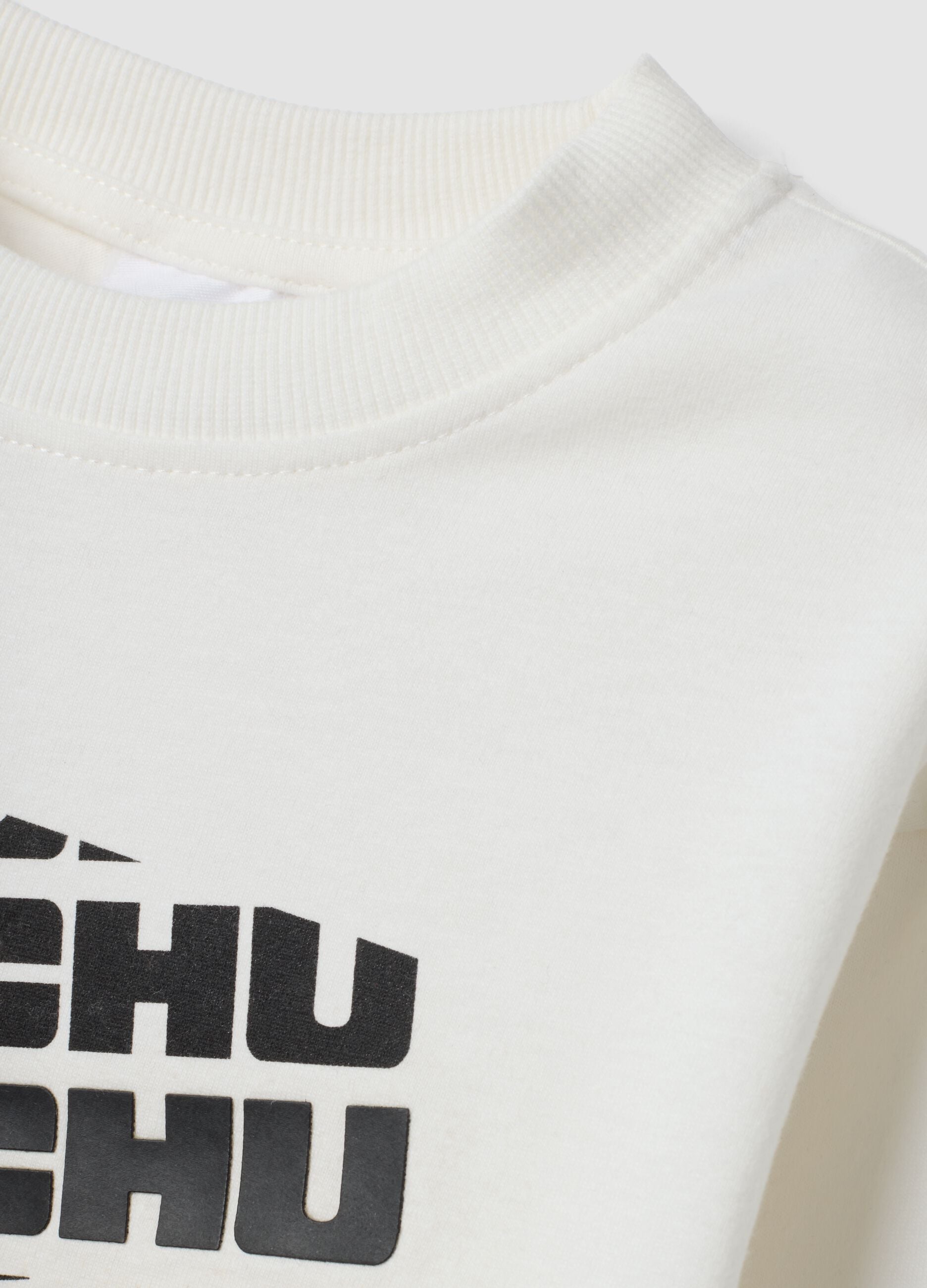 Cream White Pure Cotton T-shirt with Pikachu Print, Regular Fit