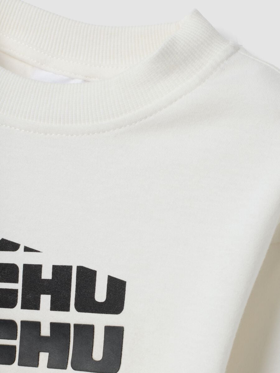 T-shirt bianco panna in puro cotone con Stampa Pikachu regular fit_3