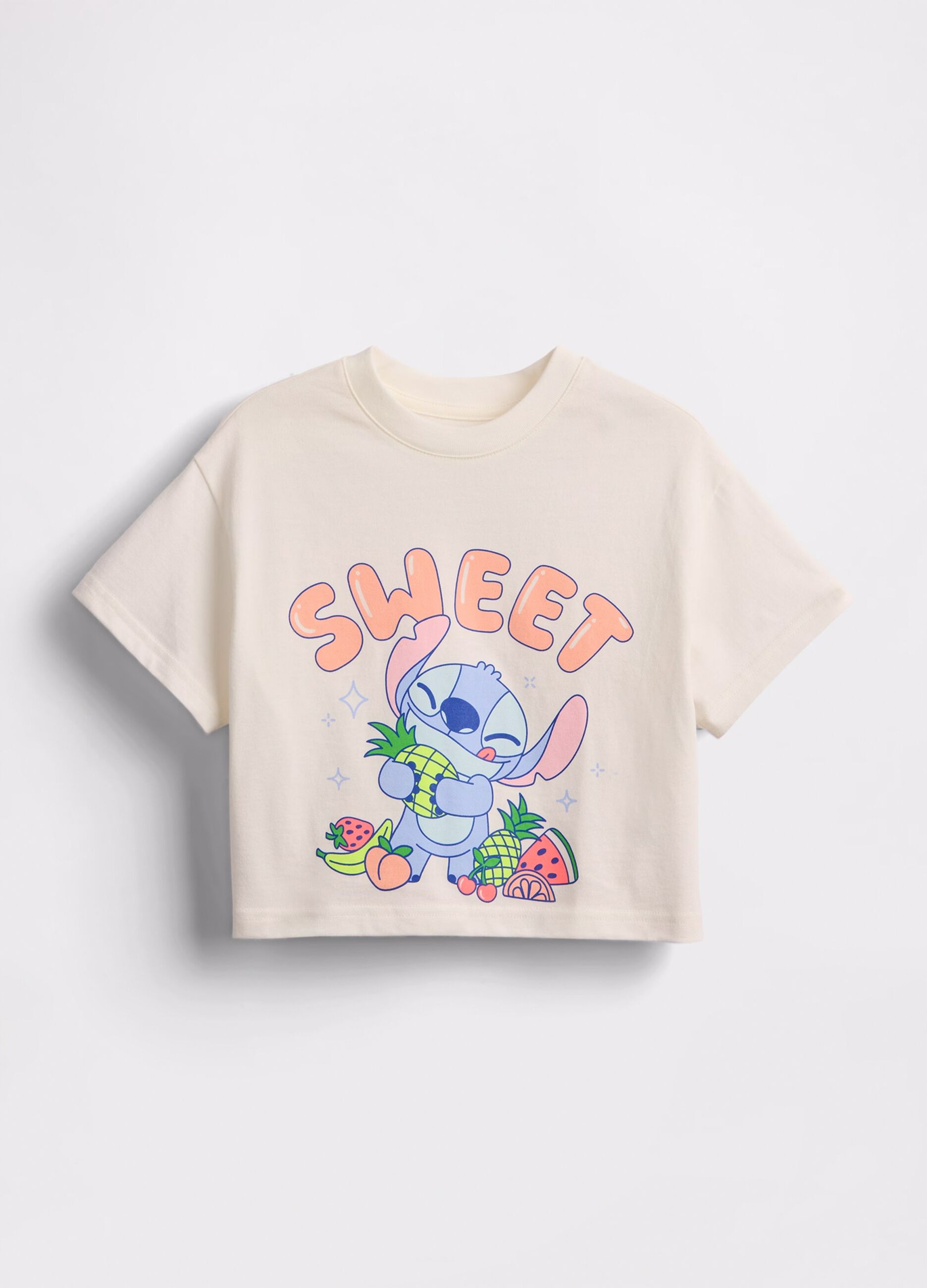 White boxy-fit T-shirt with Stitch print