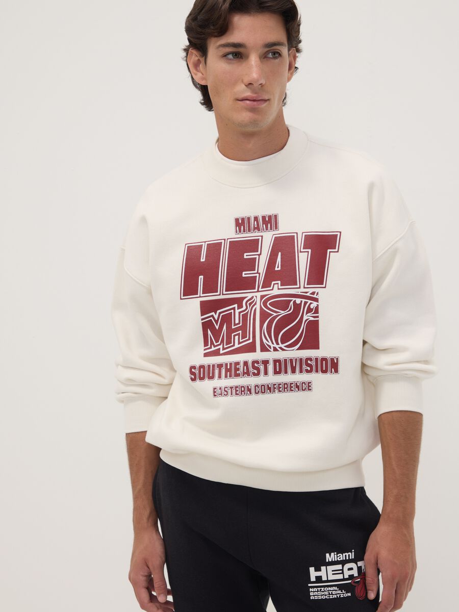 White cotton-blend sweatshirt with Miami Heat front print_1