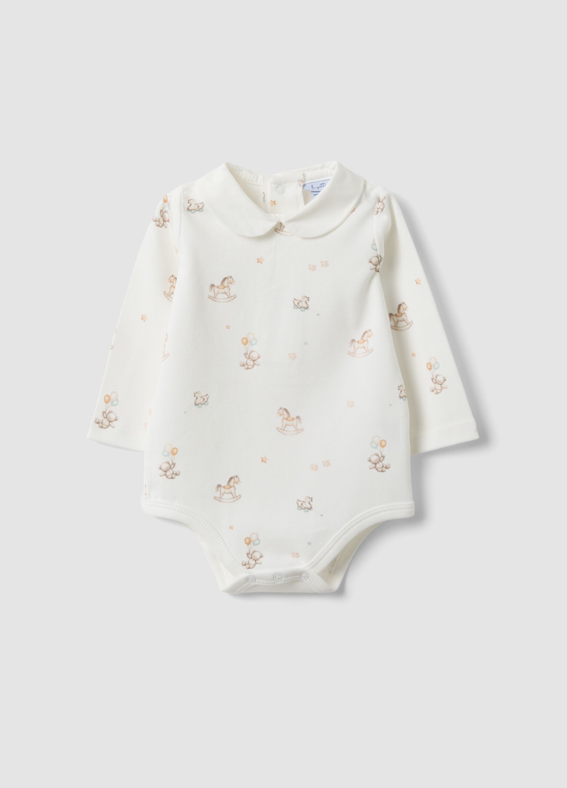 White organic cotton baby bodysuit with collar