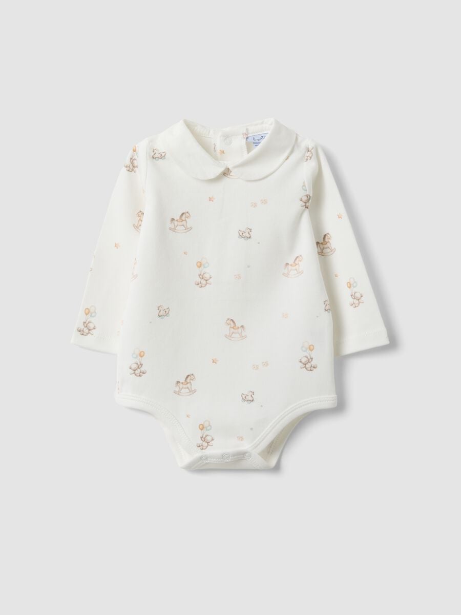 Body bianco in puro cotone organico con colletto per neonati_0