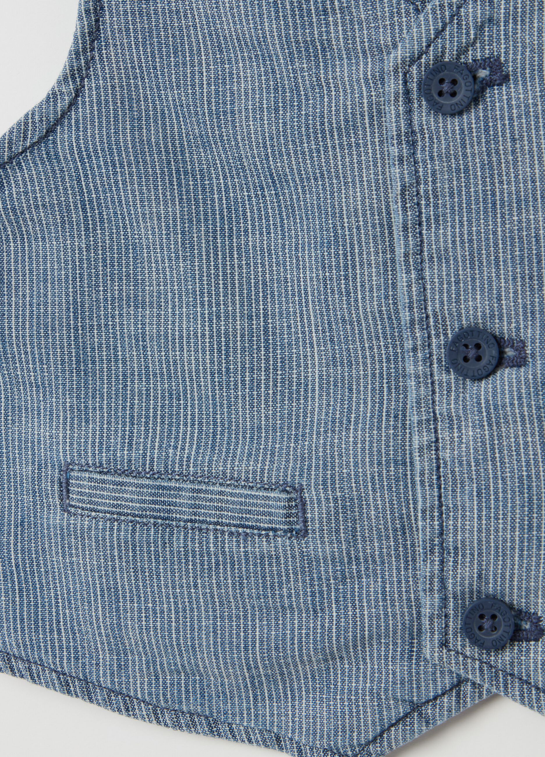 Cotton gilet with thin striped pattern
