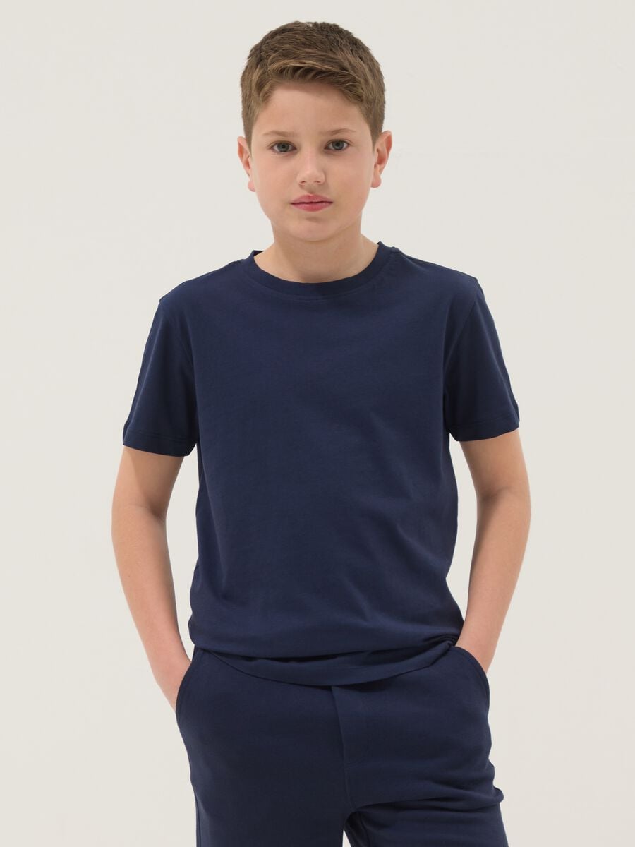 Boys&rsquo; blue pure cotton regular fit T-shirt_0