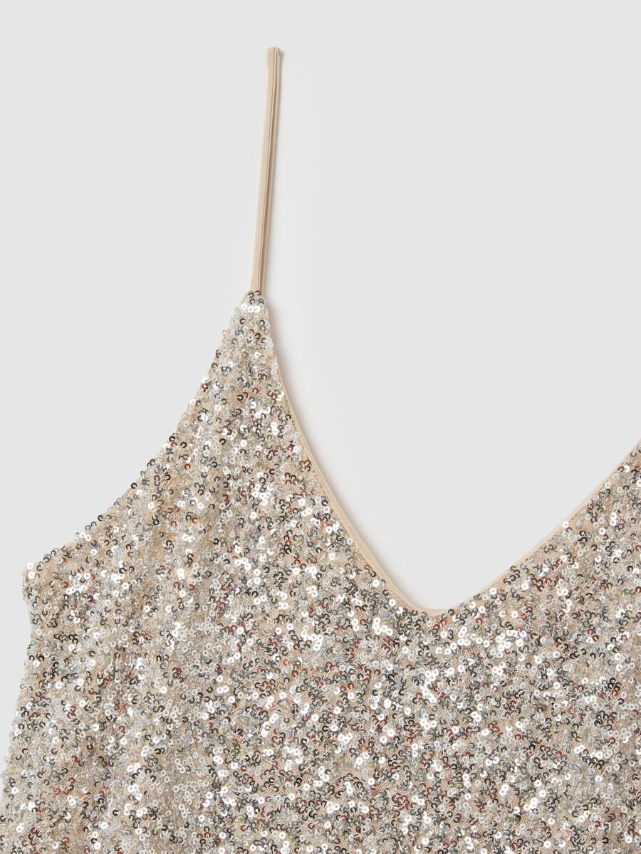 Beige Sheath Dress with Sequins_5