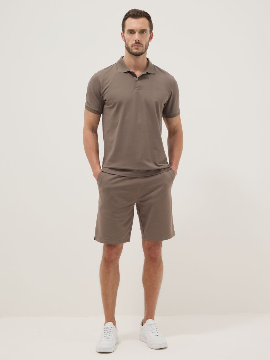 Brown cotton blend regular fit shorts_0