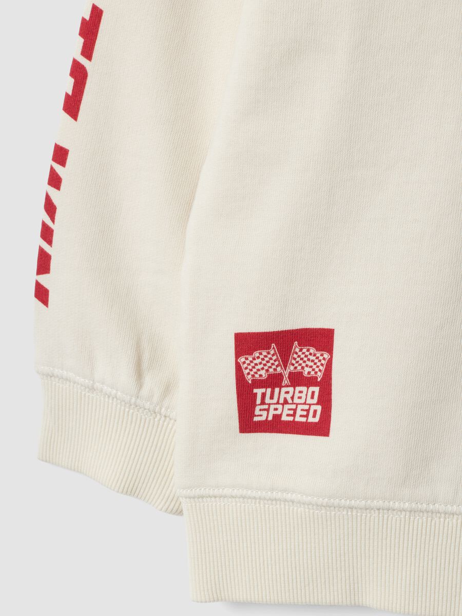 White 100% cotton crew-neck sweatshirt with racing print, oversized fit_2