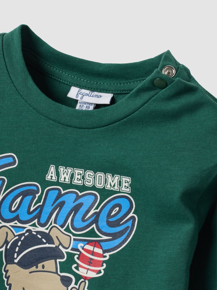 Green organic cotton T-shirt with puppy print for boys_3