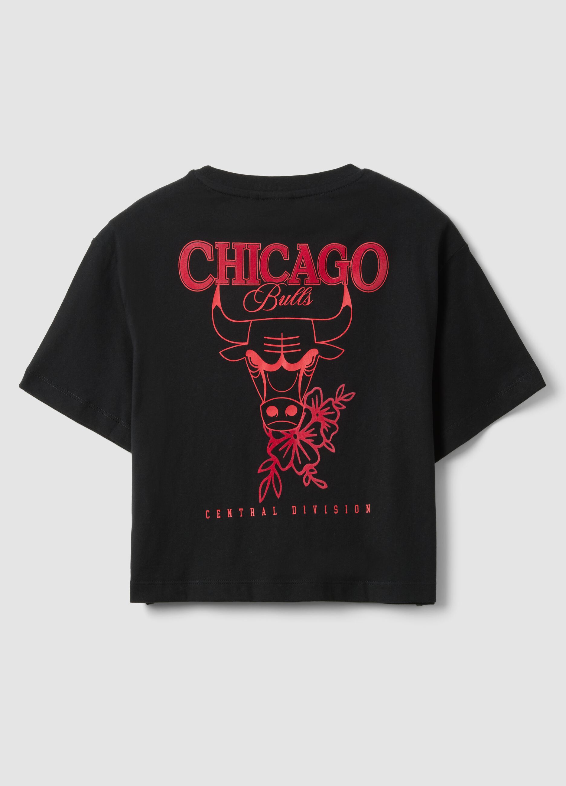 Girls' pure black cotton relaxed fit Chicago Bulls T-shirt