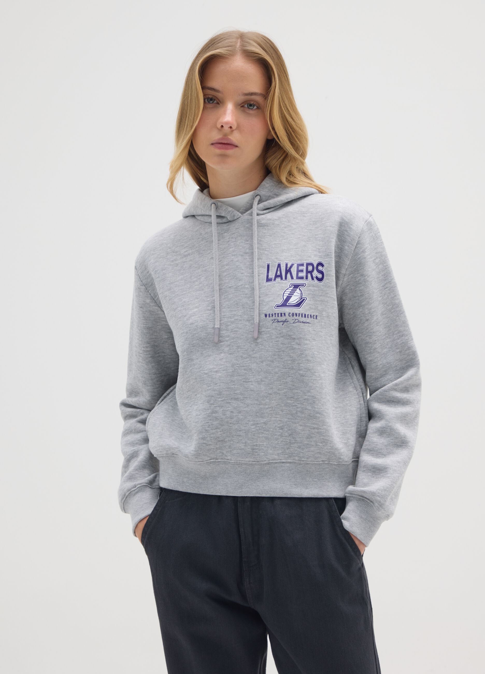 Grey cotton blend hoodie regular fit with Lakers logo