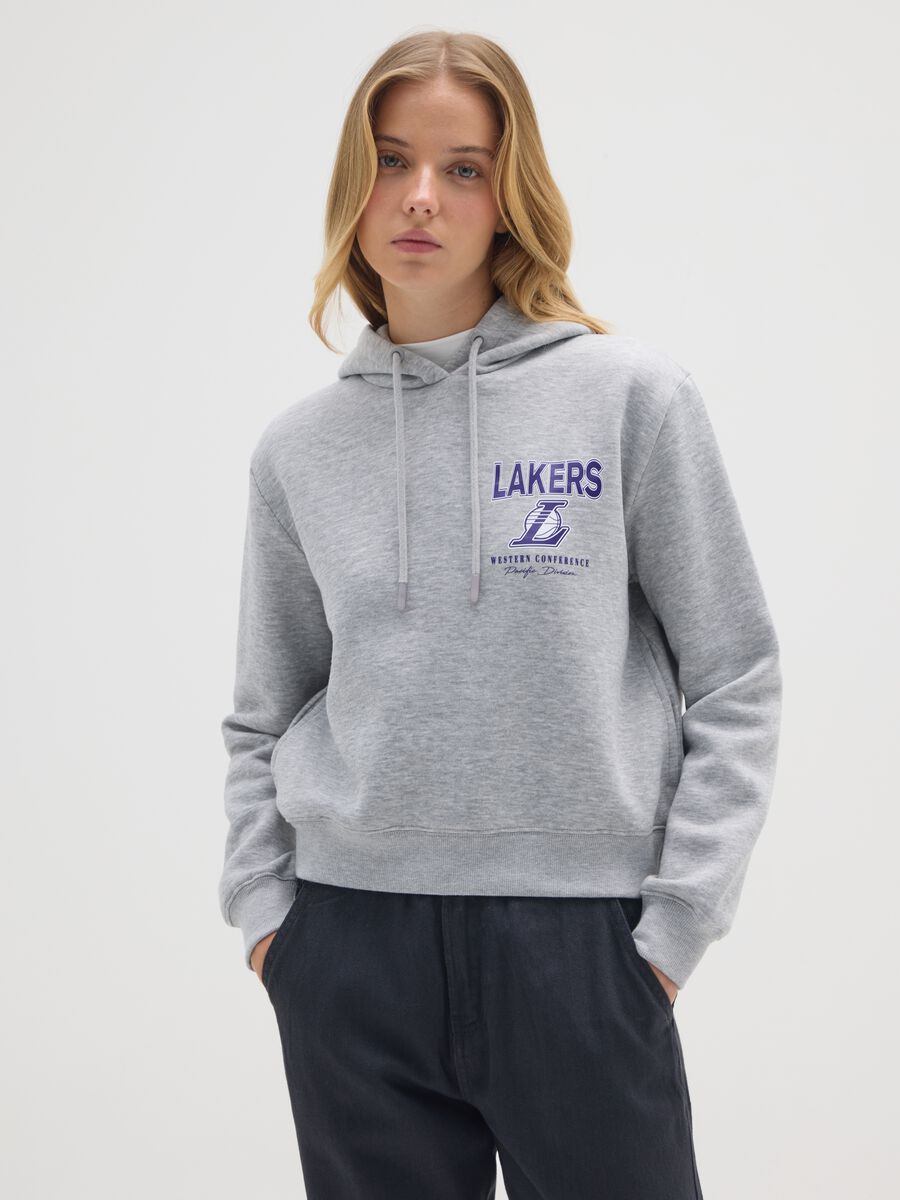 Grey cotton blend hoodie regular fit with Lakers logo_0