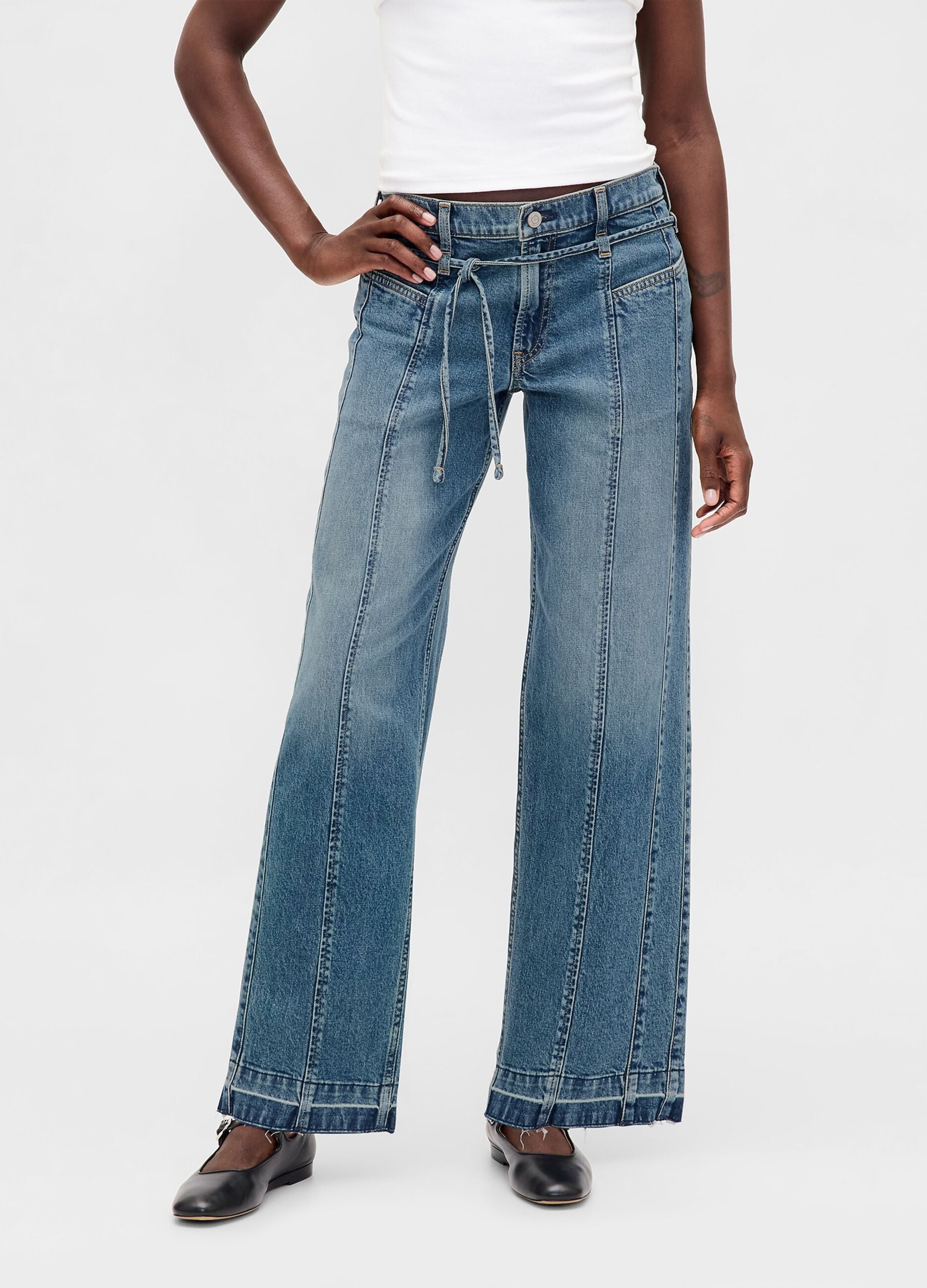 Blue Wide-Leg Denim Trousers