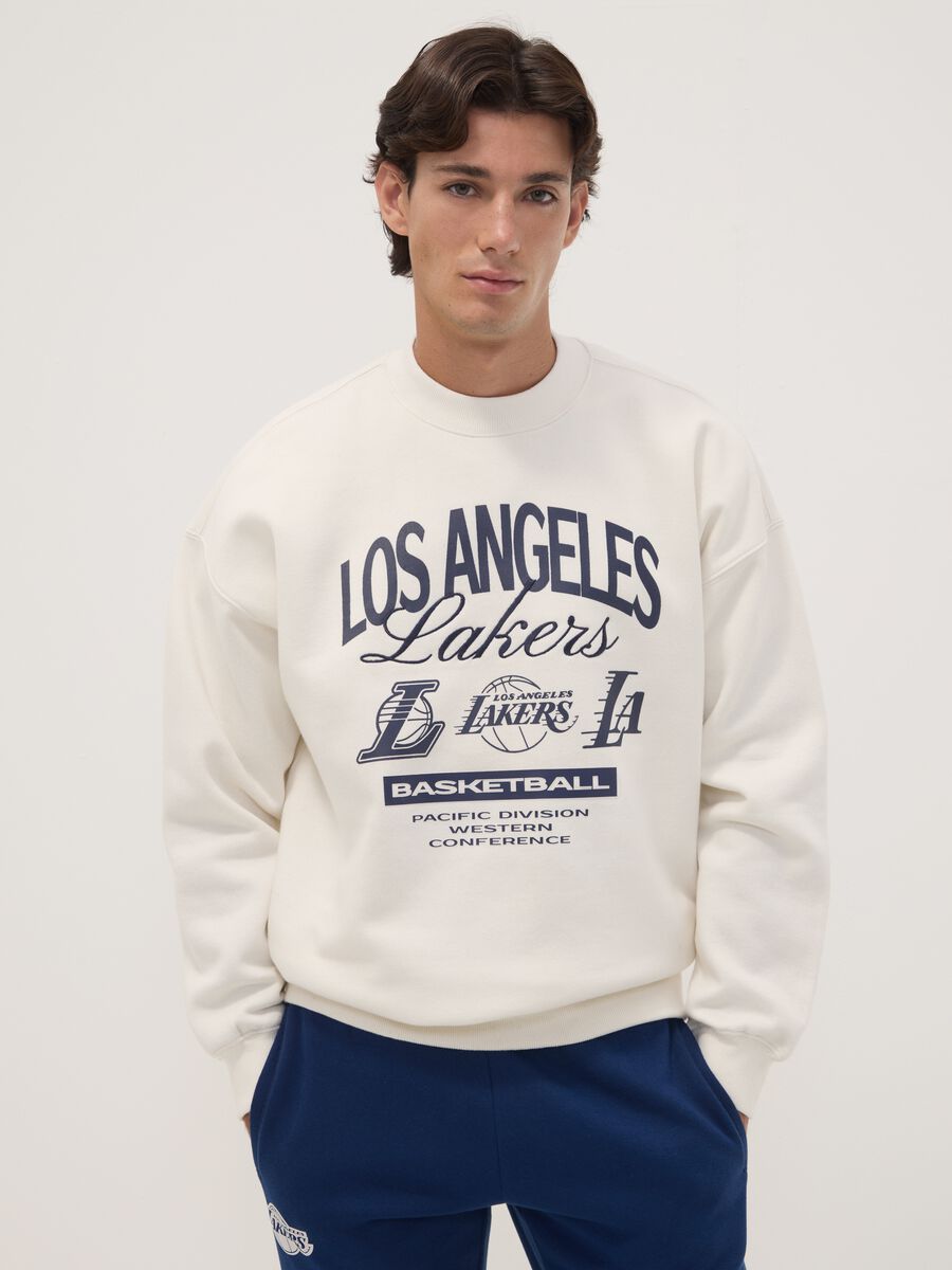 White cotton-blend sweatshirt with Lakers print_0