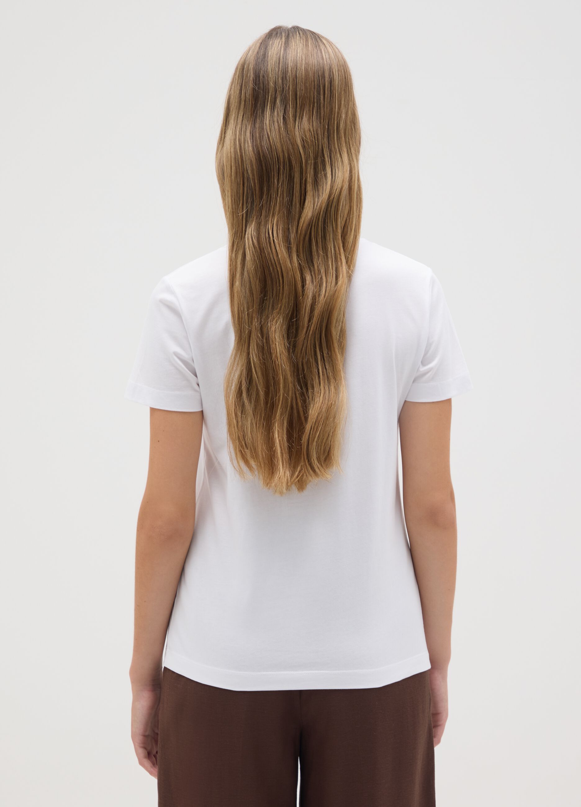Women's pure white cotton T-shirt regular fit