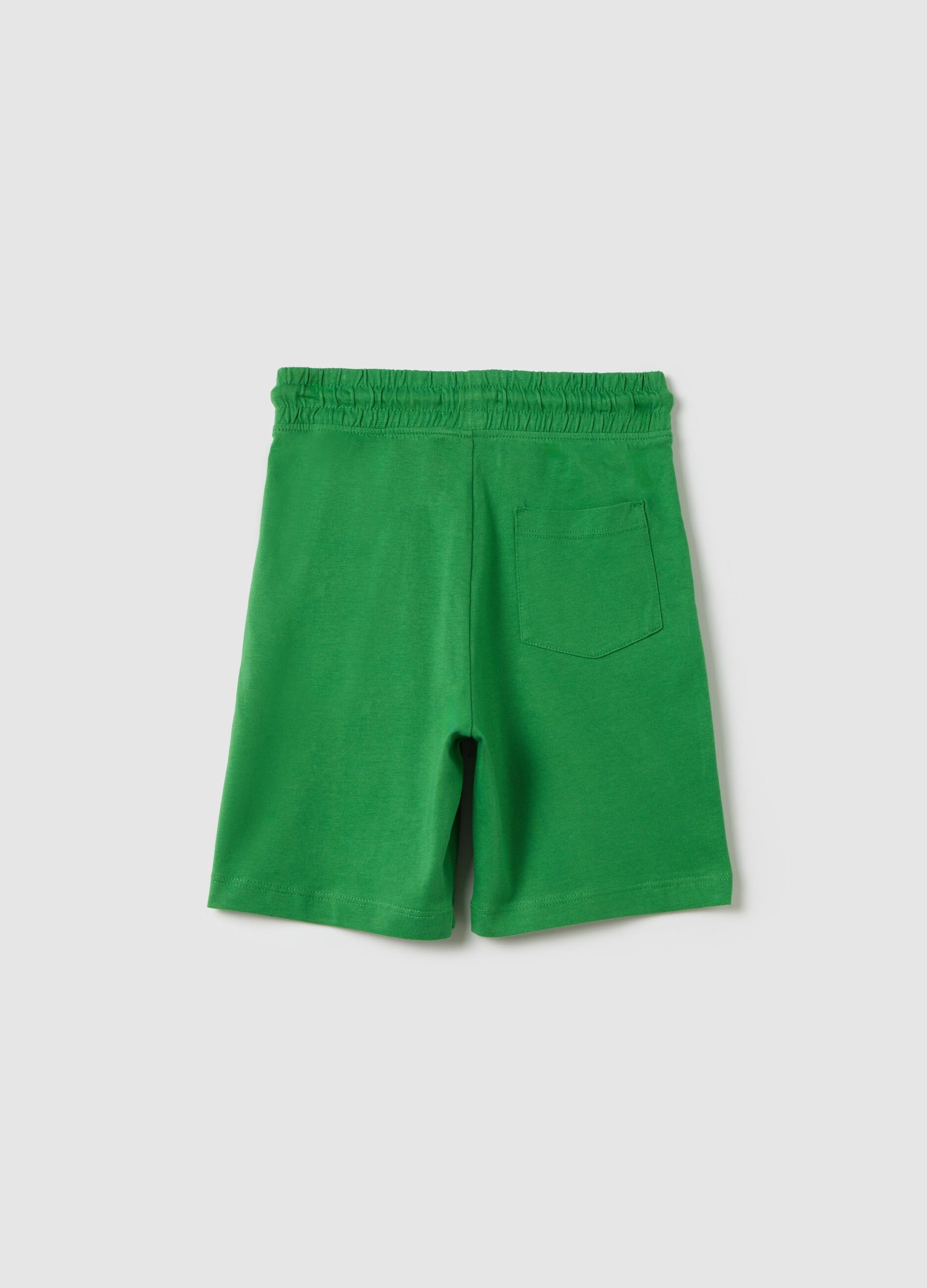 Green cotton shorts with elastic waistband