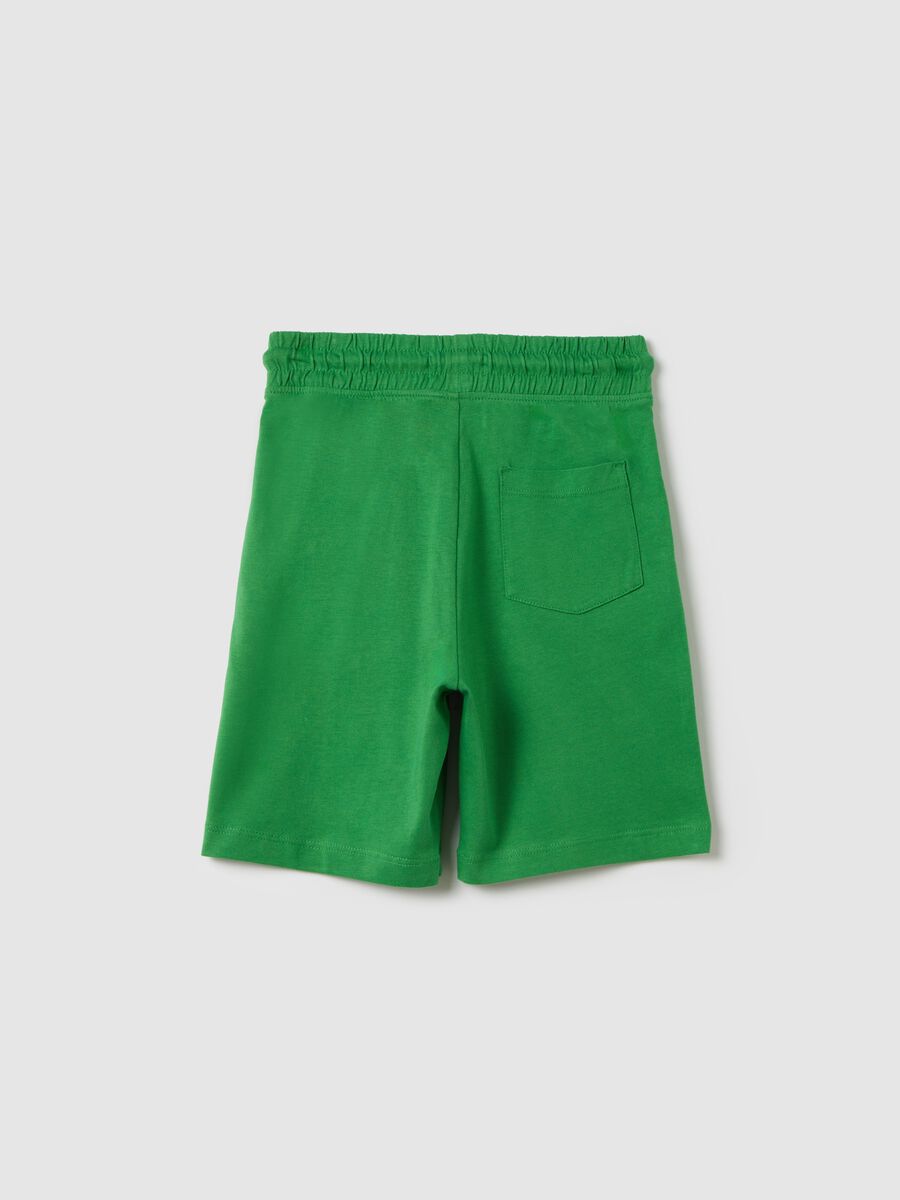 Green cotton shorts with elastic waistband_1