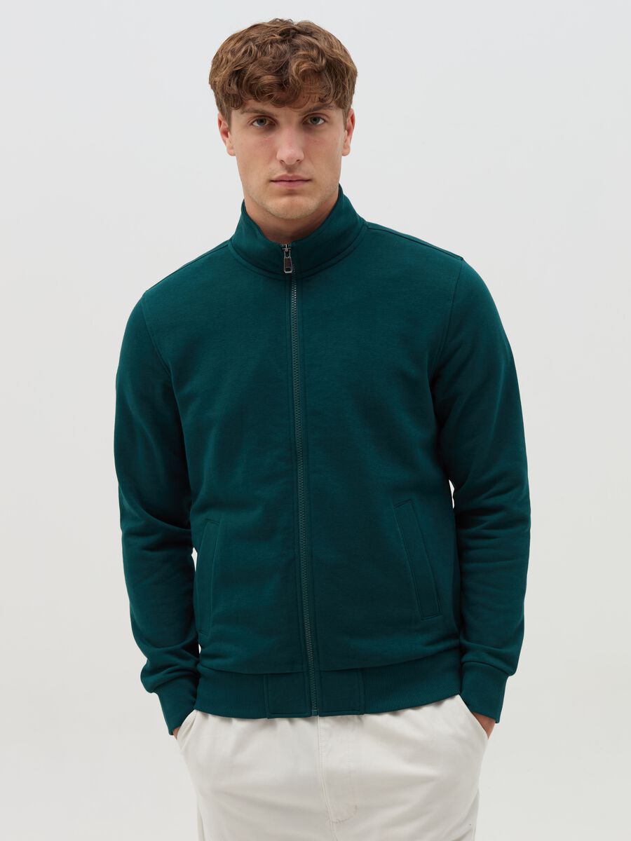 Full-zip sweatshirt in French terry with high neck_0