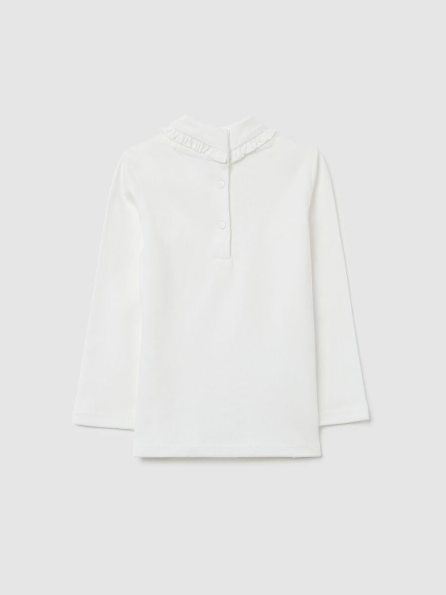 White regular fit girl's top with ruched collar in pure cotton_1