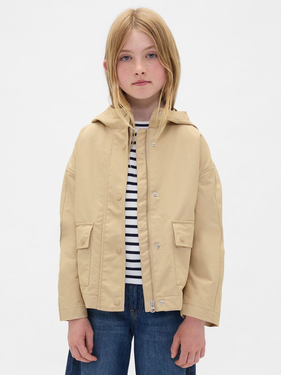 Giacca beige con cappuccio per bambina_0