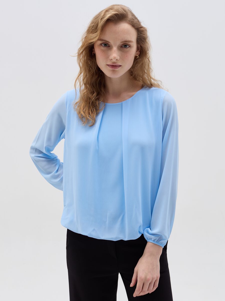 Semi-sheer solid colour blouse_1