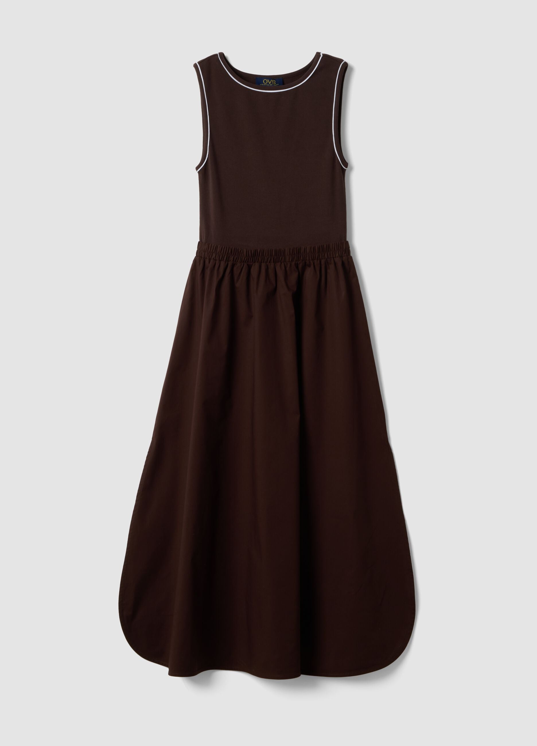 Abito marrone smanicato in cotone elasticizzato regular fit