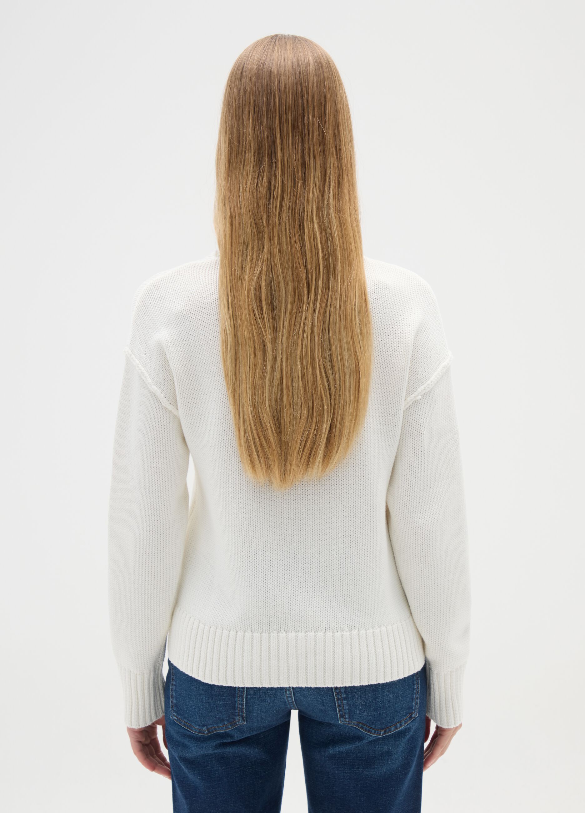 Maglione a collo alto in puro cotone bianco 