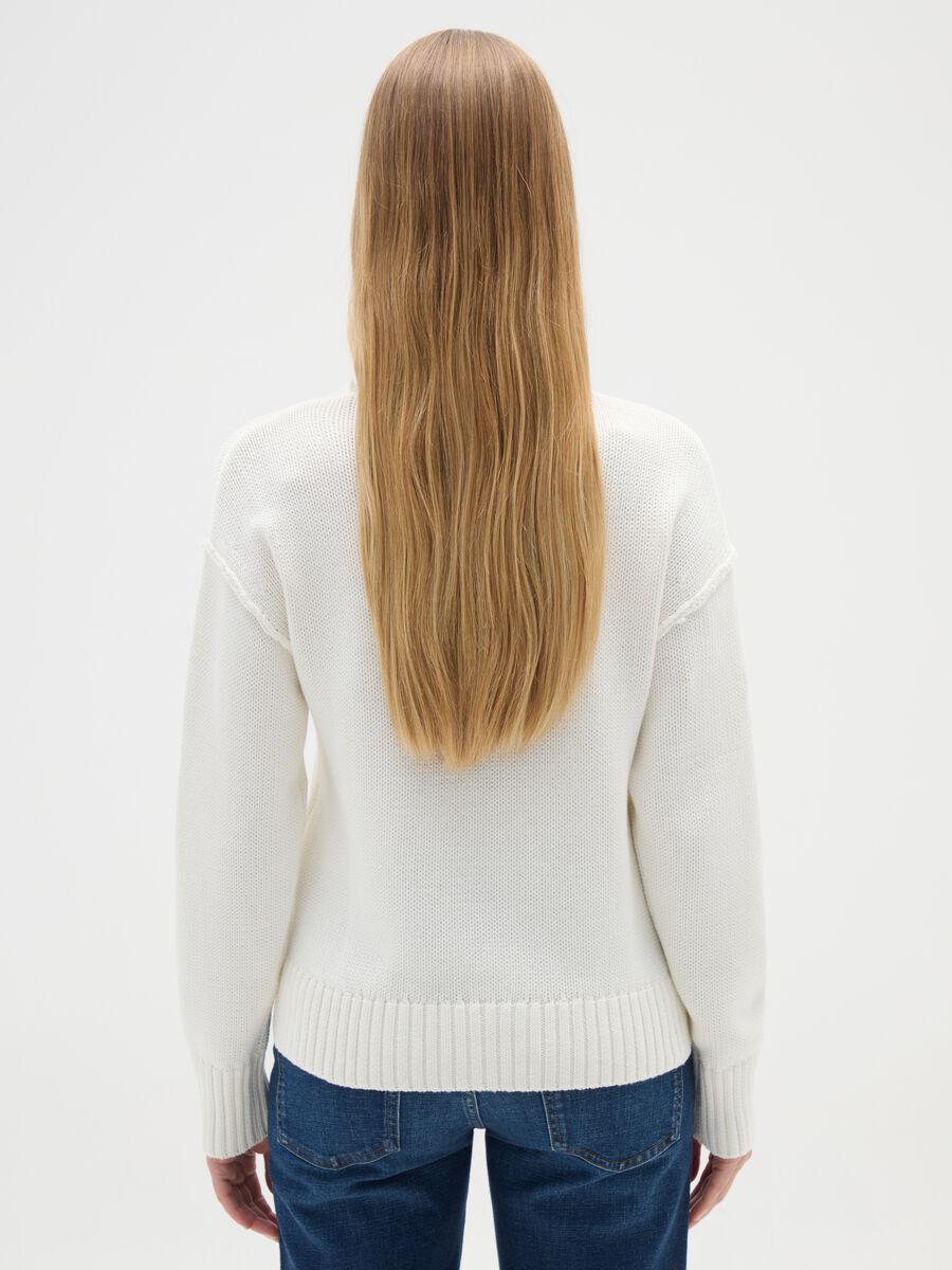 Maglione a collo alto in puro cotone bianco _2