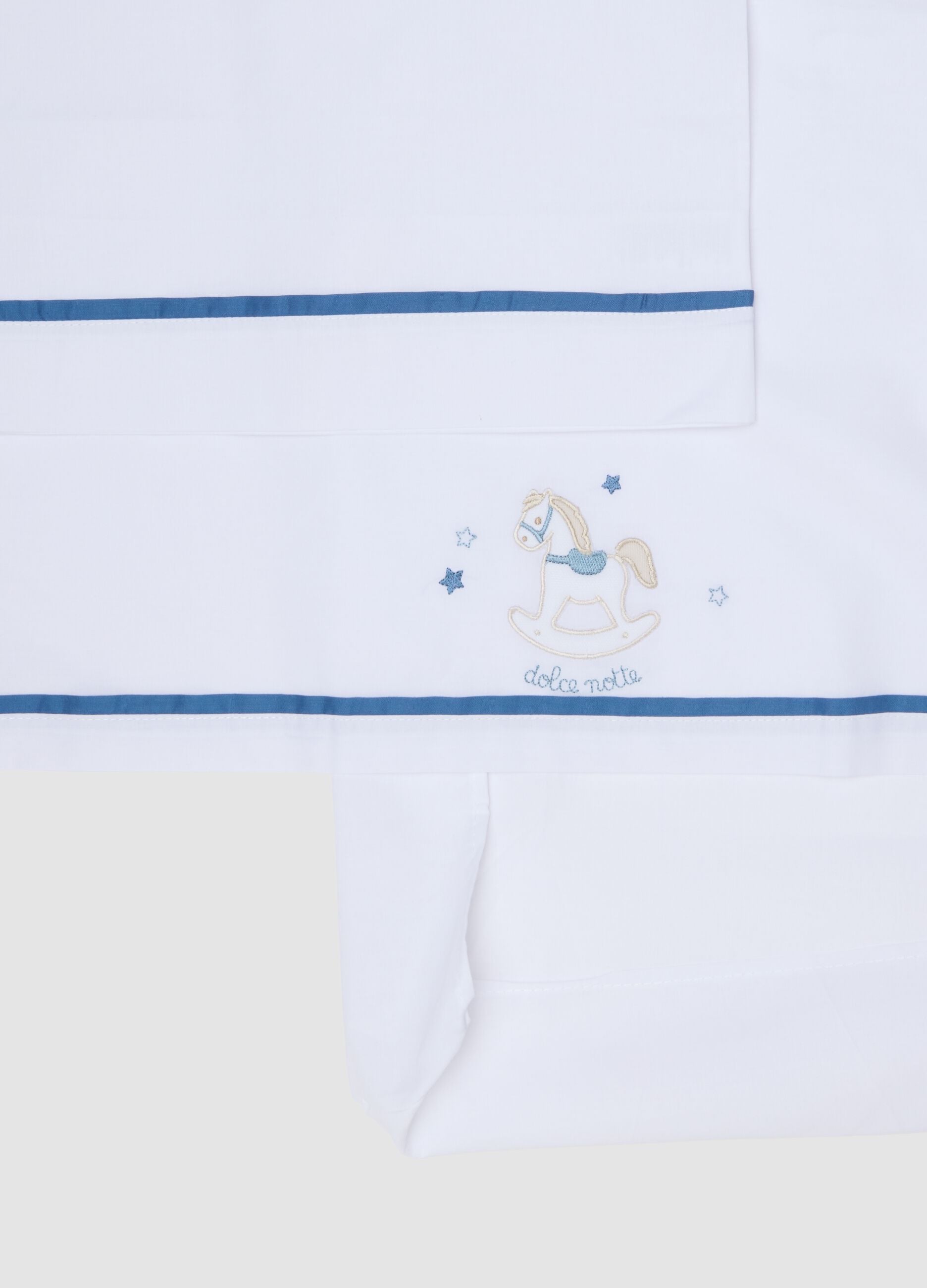 White pure cotton baby sheet with rocking horse embroidery