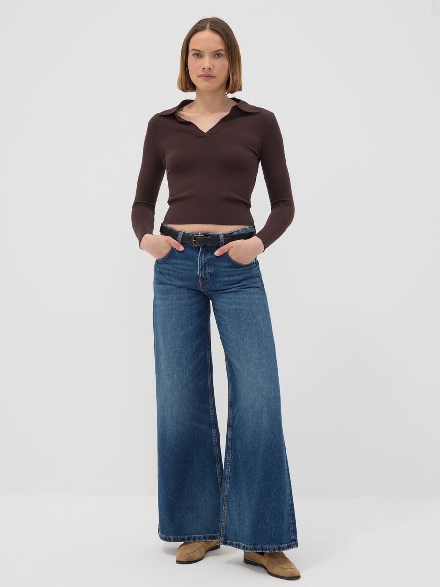 Maglia marrone in misto viscosa con colletto polo regular fit_2
