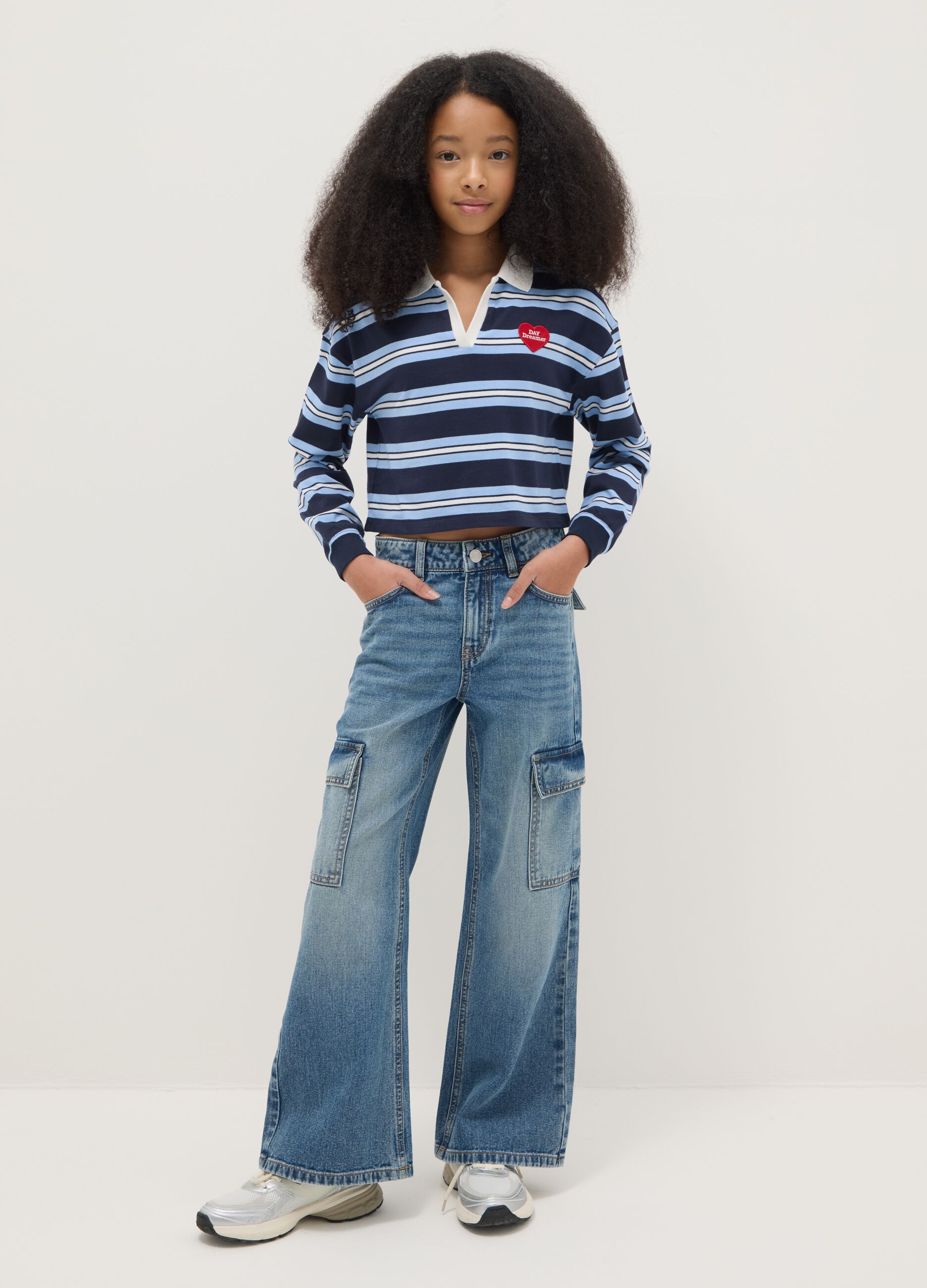 Blue denim jeans in pure cotton regular fit for girls
