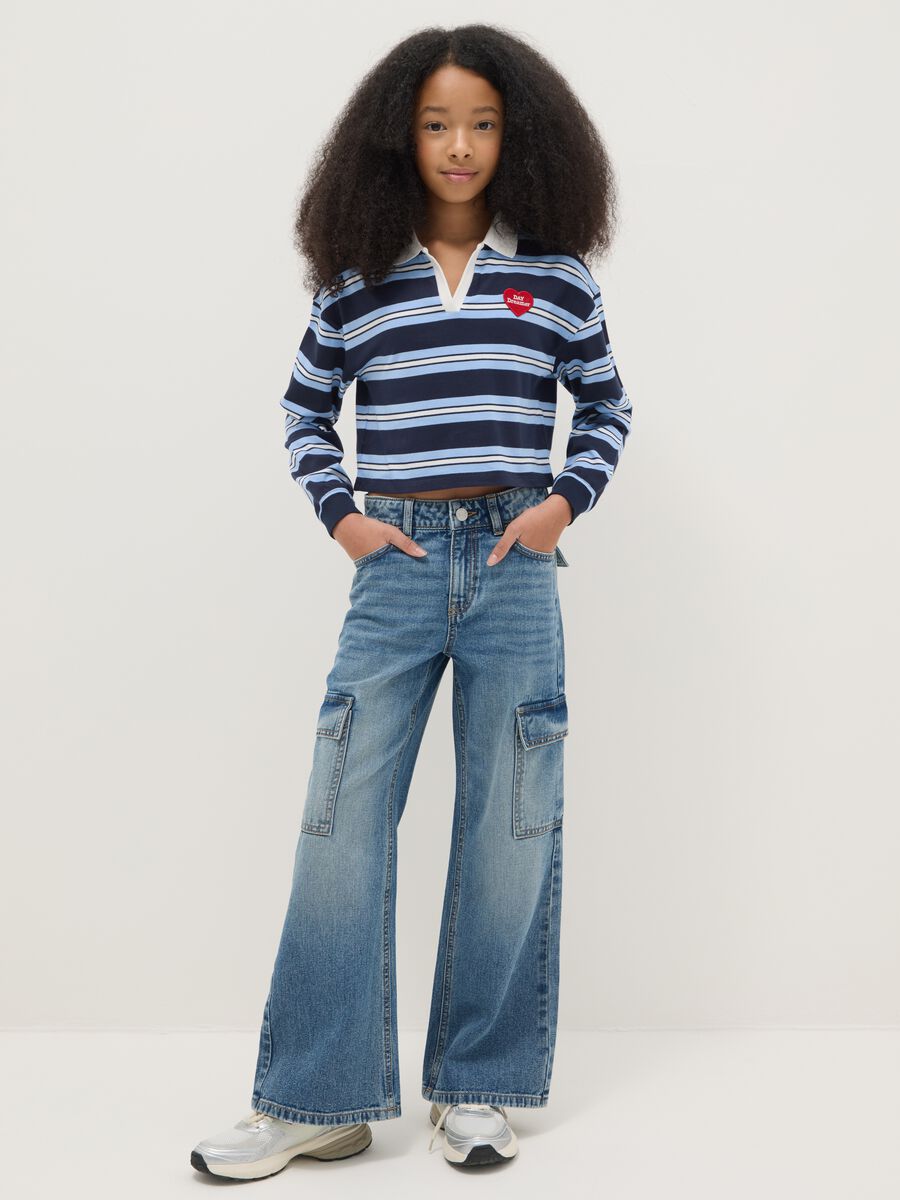 Jeans blu in puro cotone denim regular fit per ragazza_0