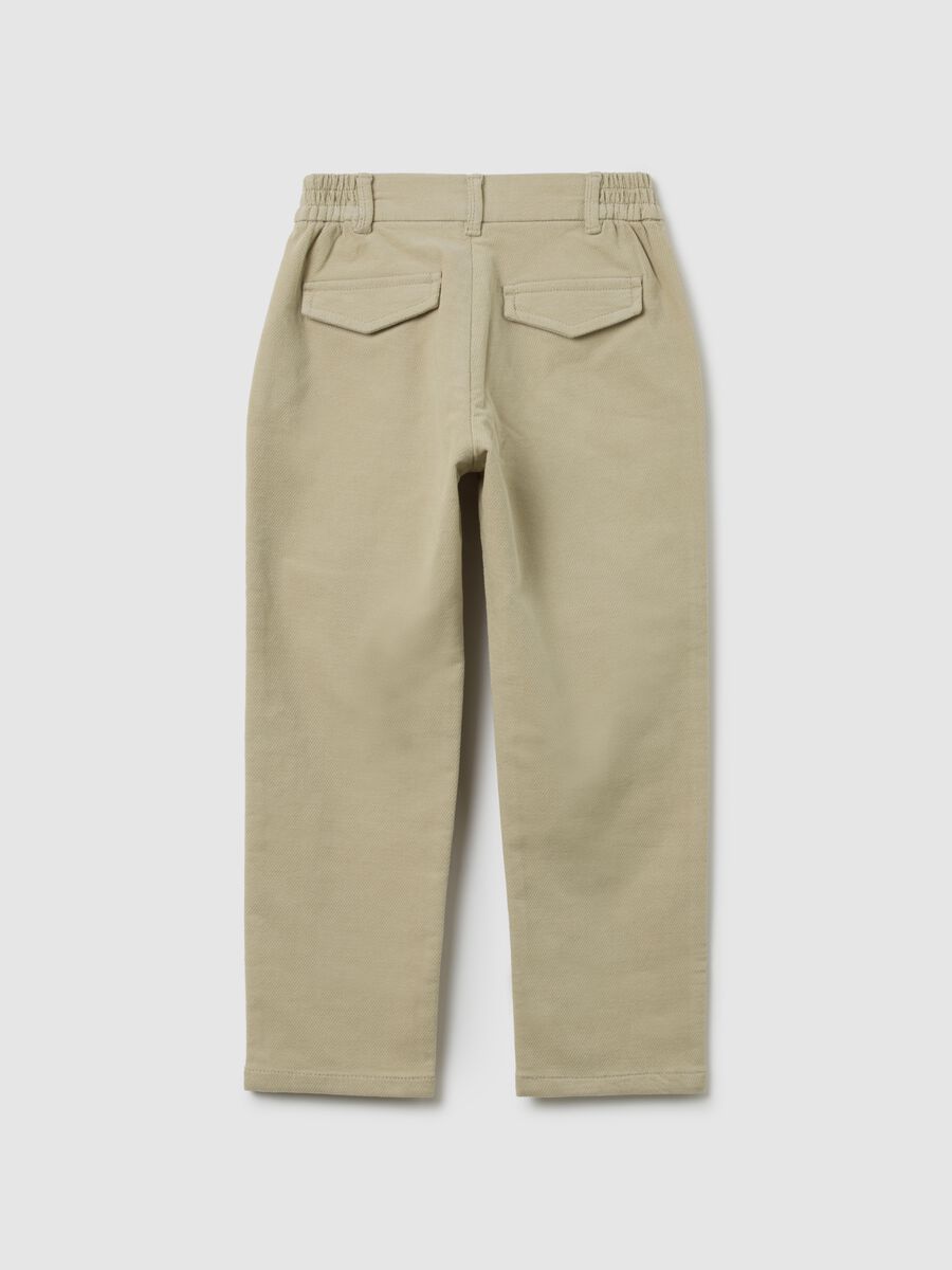 Children's beige stretch cotton blend trousers with regular fit_1