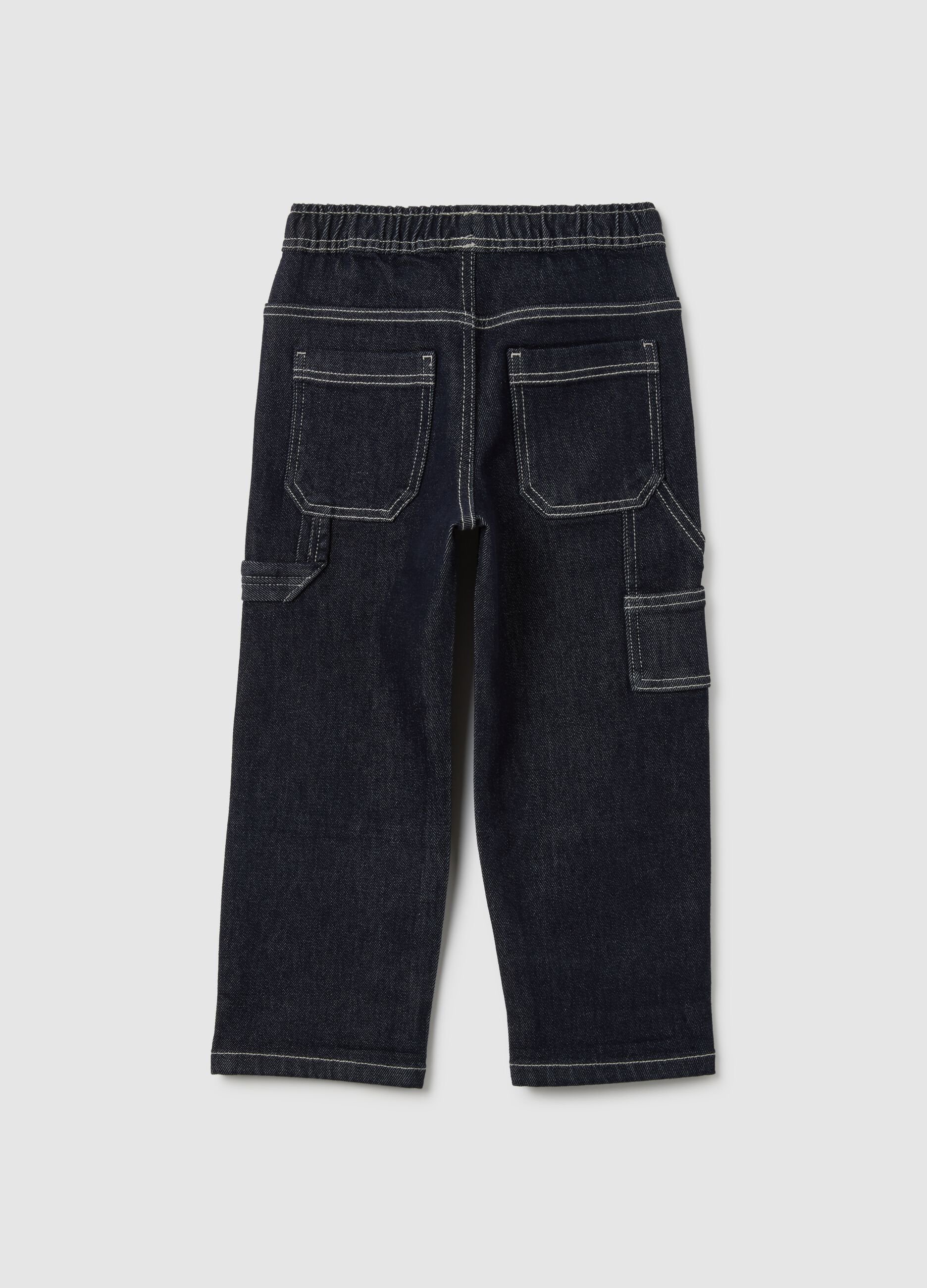 Kids' Black Denim Relaxed Fit Cargo Trousers