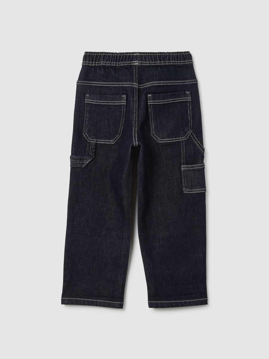 Kids' Black Denim Relaxed Fit Cargo Trousers_1
