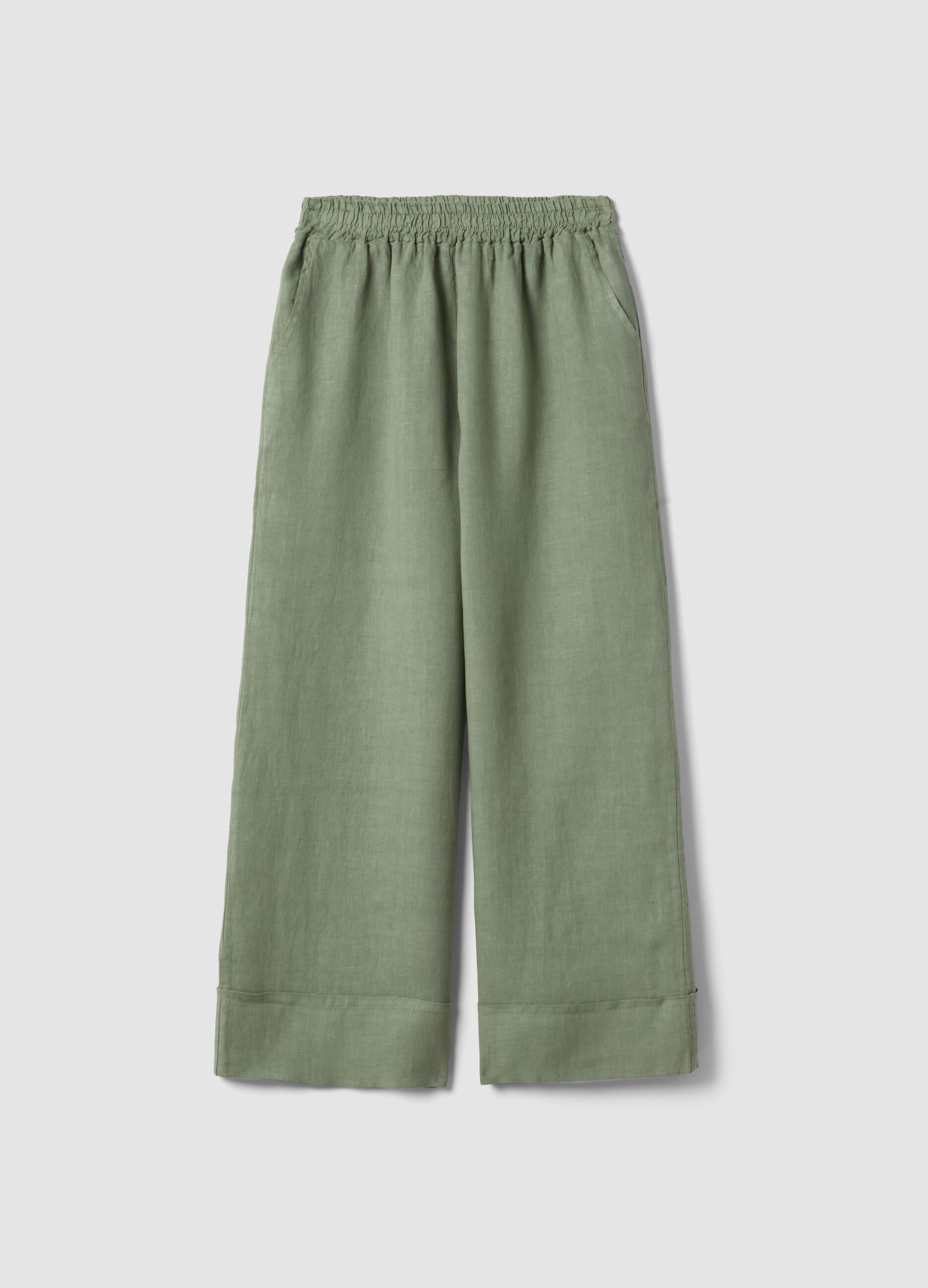 Green pure linen regular-fit trousers
