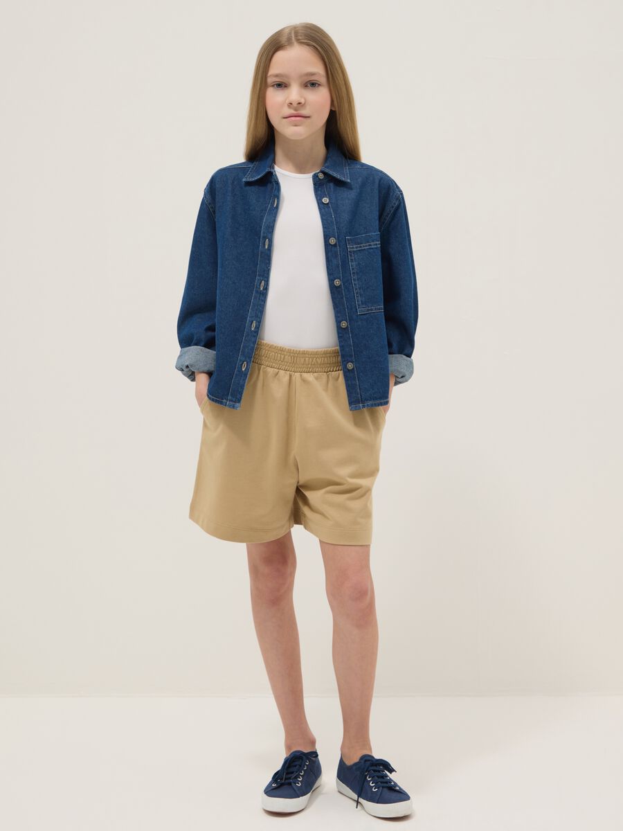 Shorts in puro cotone beige da ragazza oversize fit_0