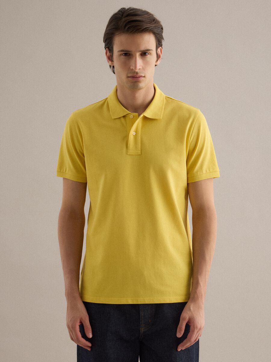 Yellow short-sleeved pure cotton polo regular fit_0