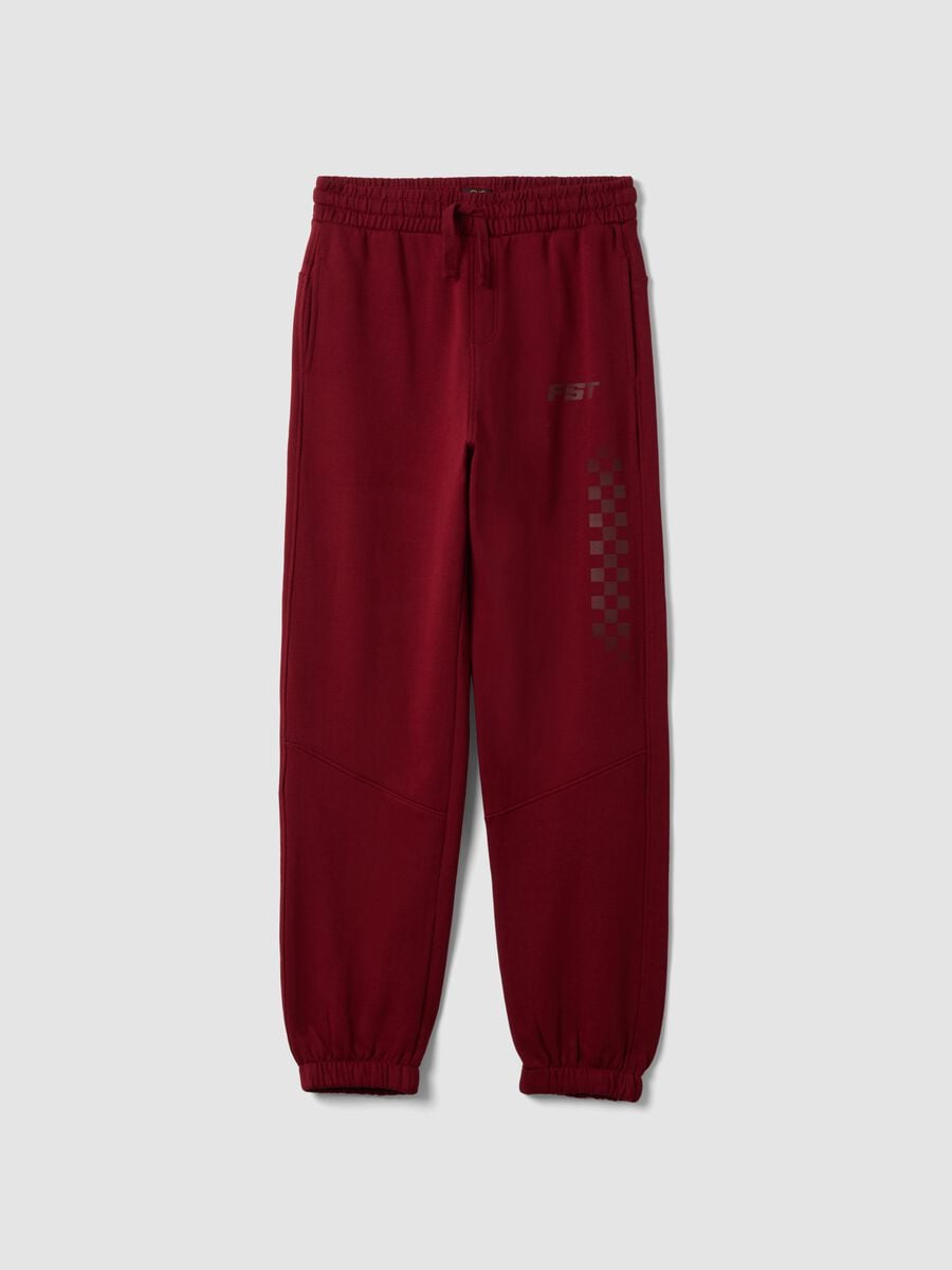 Jogger rossi in puro cotone organico con stampa a scacchi relaxed fit_0
