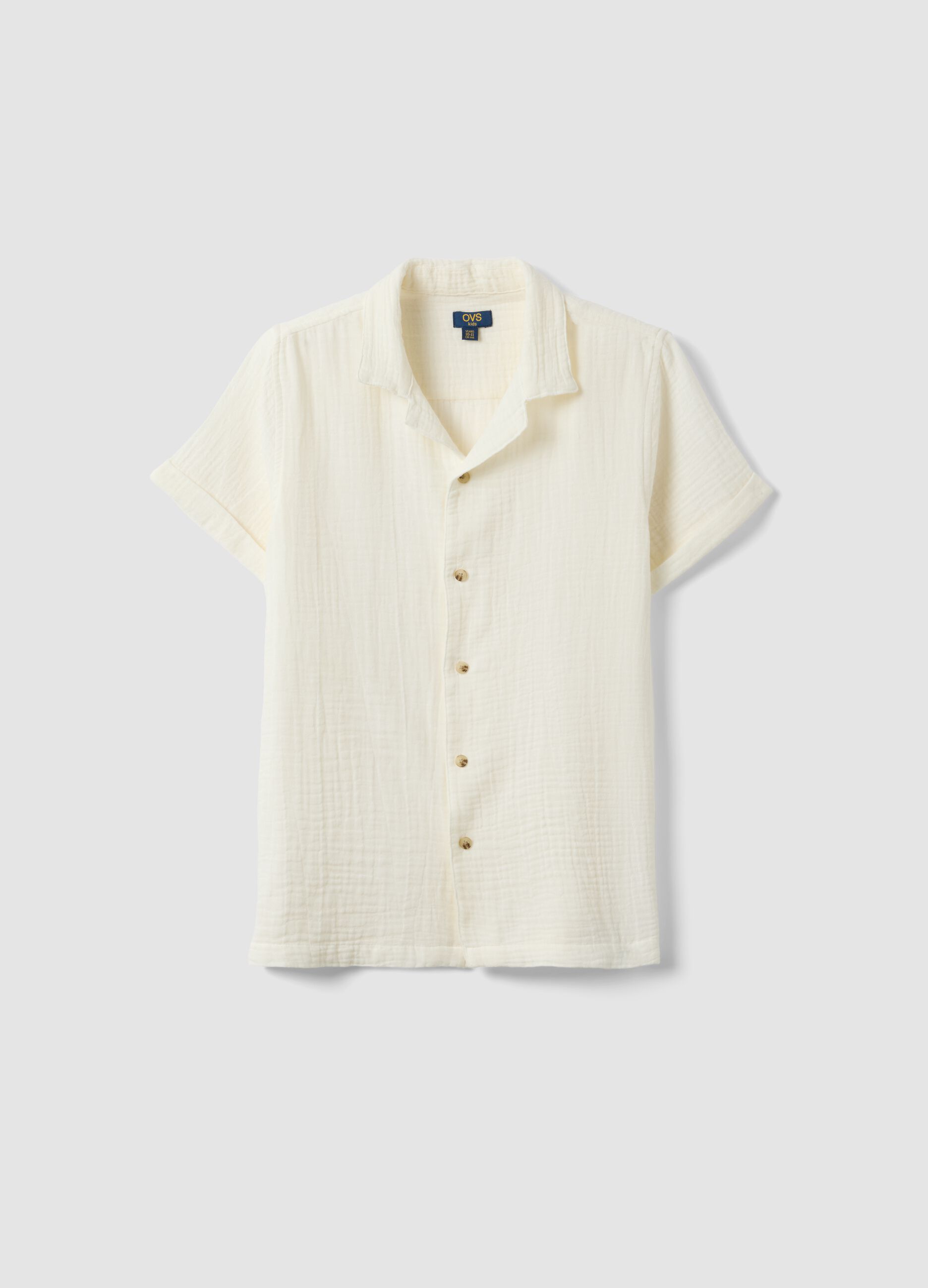Boys&rsquo; white pure cotton shirt with crinkled texture